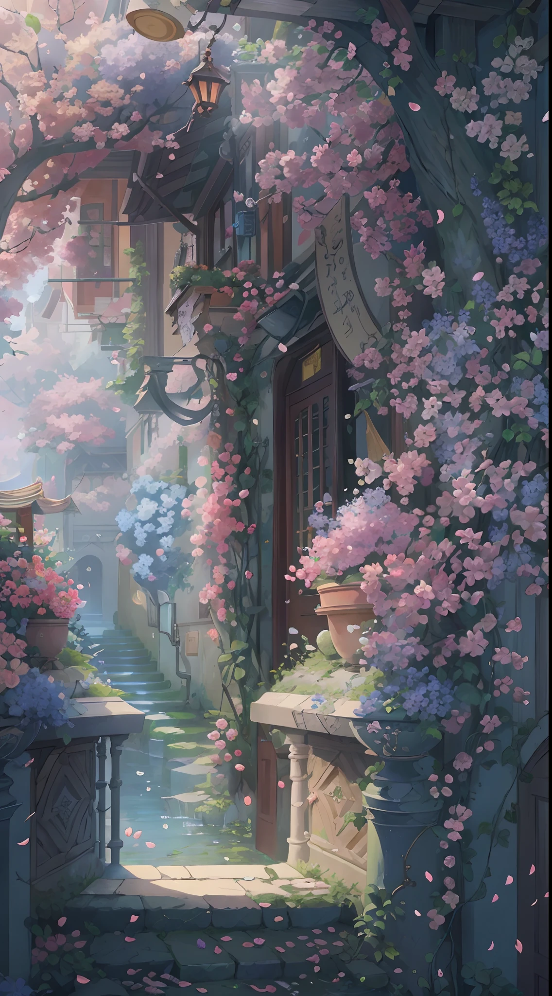 Original,(illustratio:1.1),(best qualtiy),(tmasterpiece:1.1),(the Extremely Detailed CG Unity 8K Wallpapers),(a color:1.2),vine,blossoms,petals,scenecy,rios|Wagas,