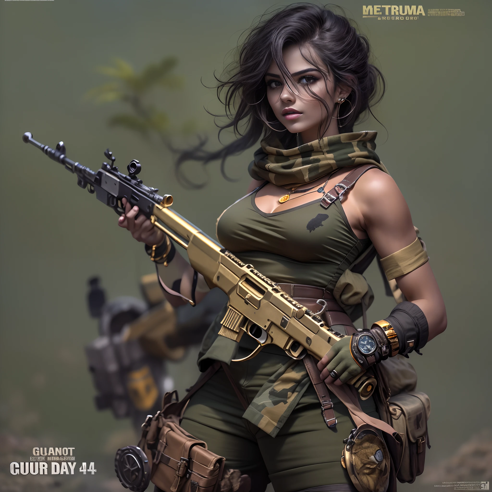 IDF soldier girl, standing victorious in rumble, smoke, dressed in sexy torn army uniform, small breasts, flat tummy, machine gun, by Brian Bolland, by Frank Frazetta, by Wally Wood, retro, vintage, lurid vivid colors, 8x,