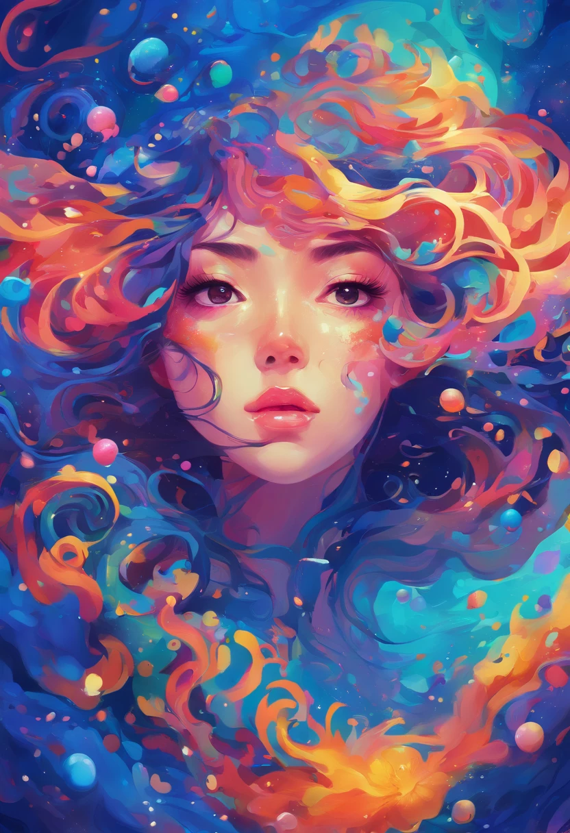 ((top-quality, 8K)), (Realistic), (Face Focus: 1.1), (Dark blue:1.3), Kawaii Girl, Hair fluttering in the wind, Look up with your face facing the sky、Eyes closed, (nudde: 1.1)、D Cup Breasts、Countless rains、Countless soap bubbles、