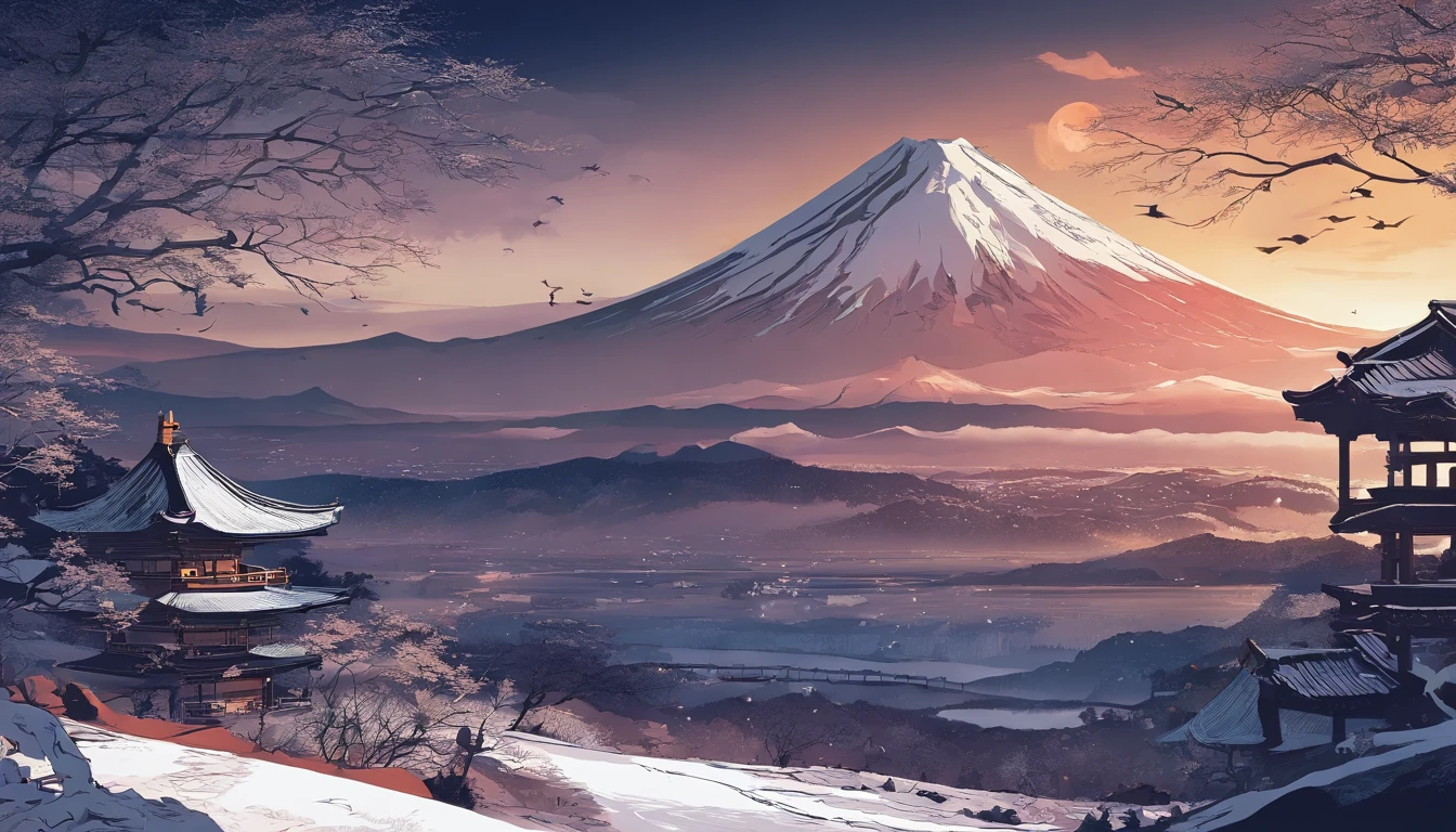 Mt fuji、morning glow、grand、Dynamic landscapes、midwinter、a picture、realisitic