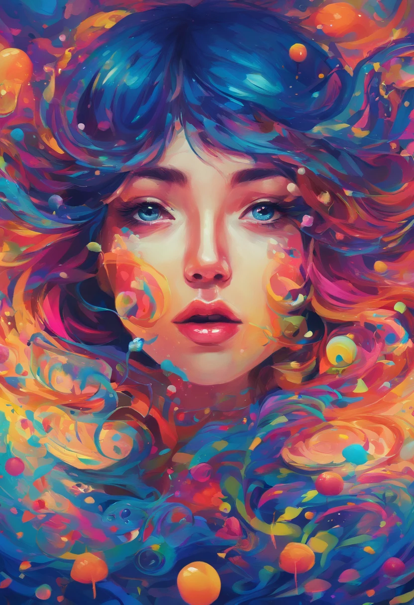 ((top-quality, 8K)), (Realistic), (Face Focus: 1.1), (Dark blue:1.3), Kawaii Girl, Hair fluttering in the wind, Look up with your face facing the sky、Eyes closed, (nudde: 1.3)、D Cup Breasts、Countless rains、Countless soap bubbles、