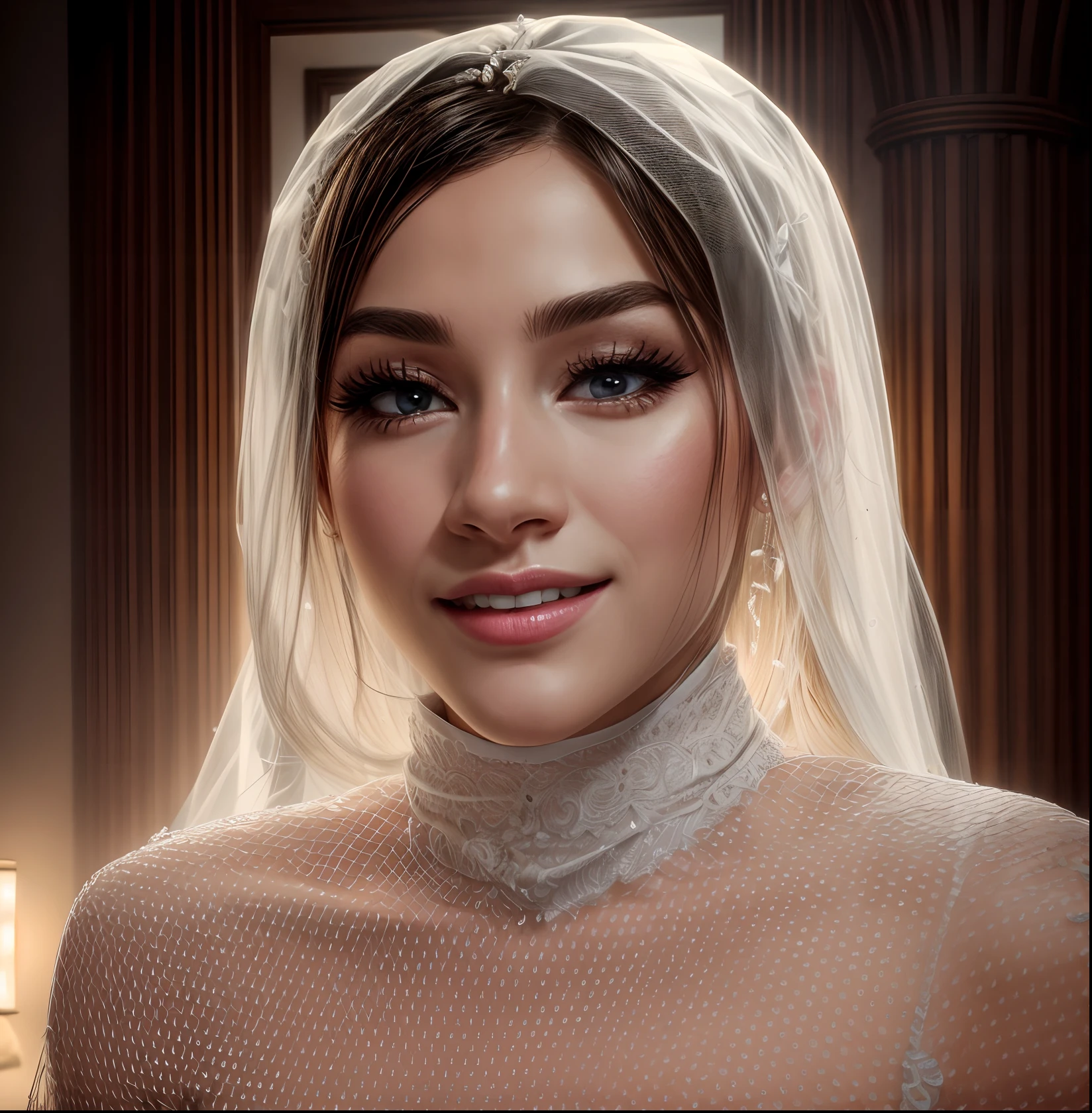 a picture of a bride getting the wedding cake smashed to her face, a beautiful young woman, exquisite elegant, sexy wearing wedding dress, getting the cake smeared on her face, wedding hall background, soft lightning, dynamic angle, best details, best quality, 16K, [ultra detailed], masterpiece, best quality, (ultra detailed), full body, ultra wide shot, photorealistic,