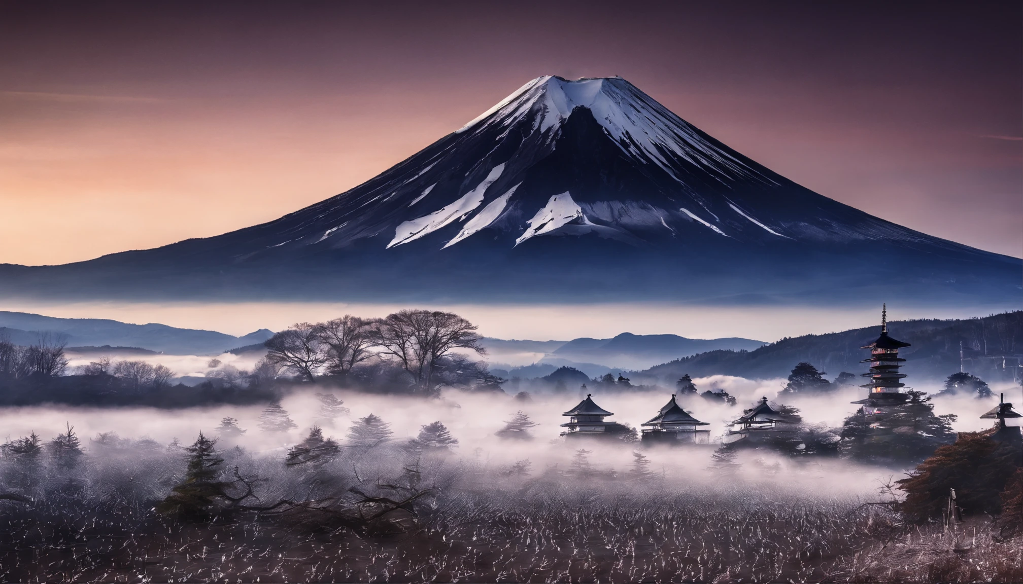 Mt fuji、morning glow、grand、Dynamic landscapes、midwinter、a picture、realisitic