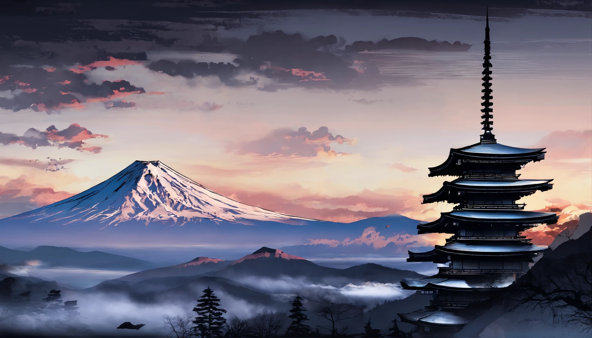 Mt fuji、morning glow、grand、Dynamic landscapes、midwinter、a picture、realisitic