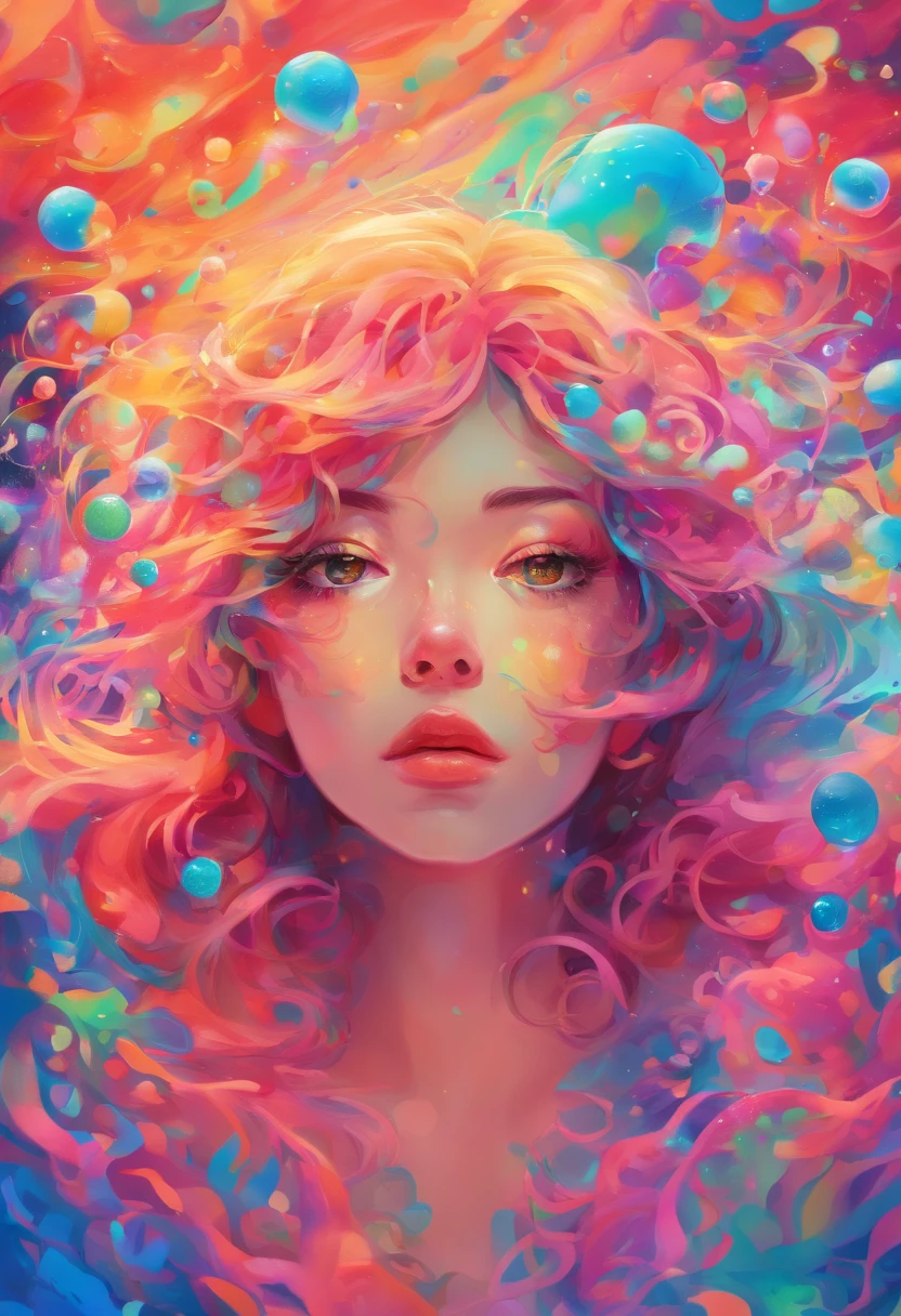 ((top-quality, 8K)), (Realistic), (Face Focus: 1.1), Kawaii Girl, Hair fluttering in the wind, Look up with your face facing the sky、Eyes closed, (nudde: 1.3)、D Cup Breasts、Countless rains、Countless soap bubbles、Hands are touching the cheeks