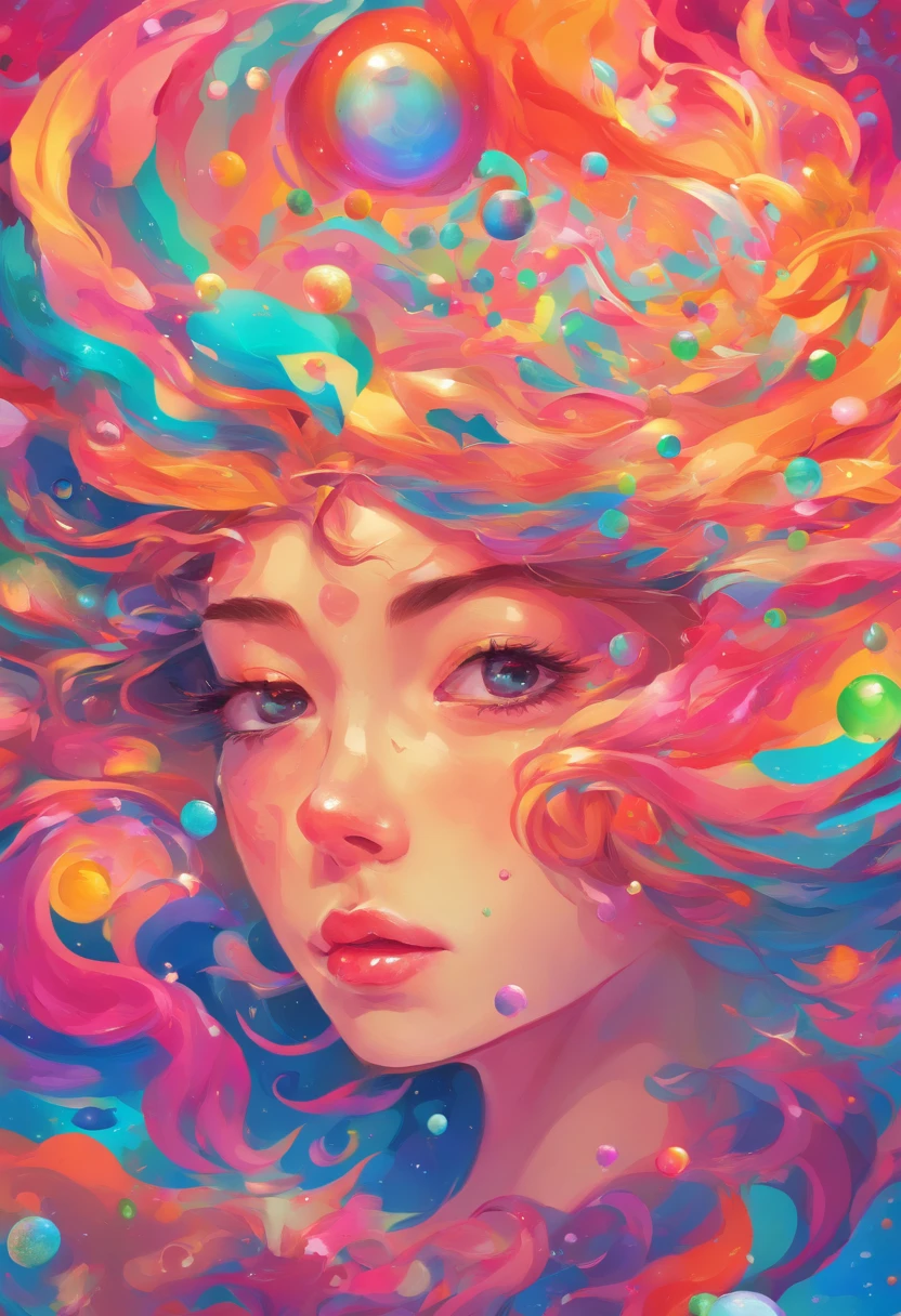((top-quality, 8K)), (Realistic), (Face Focus: 1.1), Kawaii Girl, Hair fluttering in the wind, Look up with your face facing the sky、Eyes closed, (nudde: 1.3)、D Cup Breasts、Countless rains、Countless soap bubbles、Hands are touching the cheeks