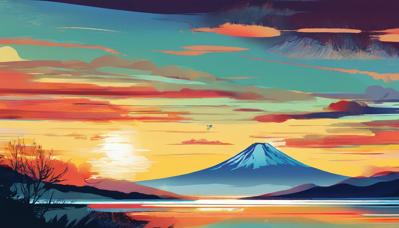 Mt fuji、morning glow、grand、Dynamic landscapes、midwinter、a picture、realisitic