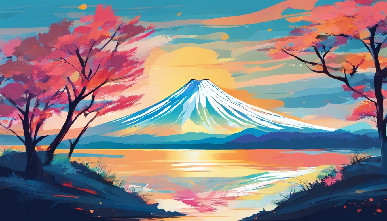 Mt fuji、morning glow、grand、Dynamic landscapes、midwinter、a picture、realisitic
