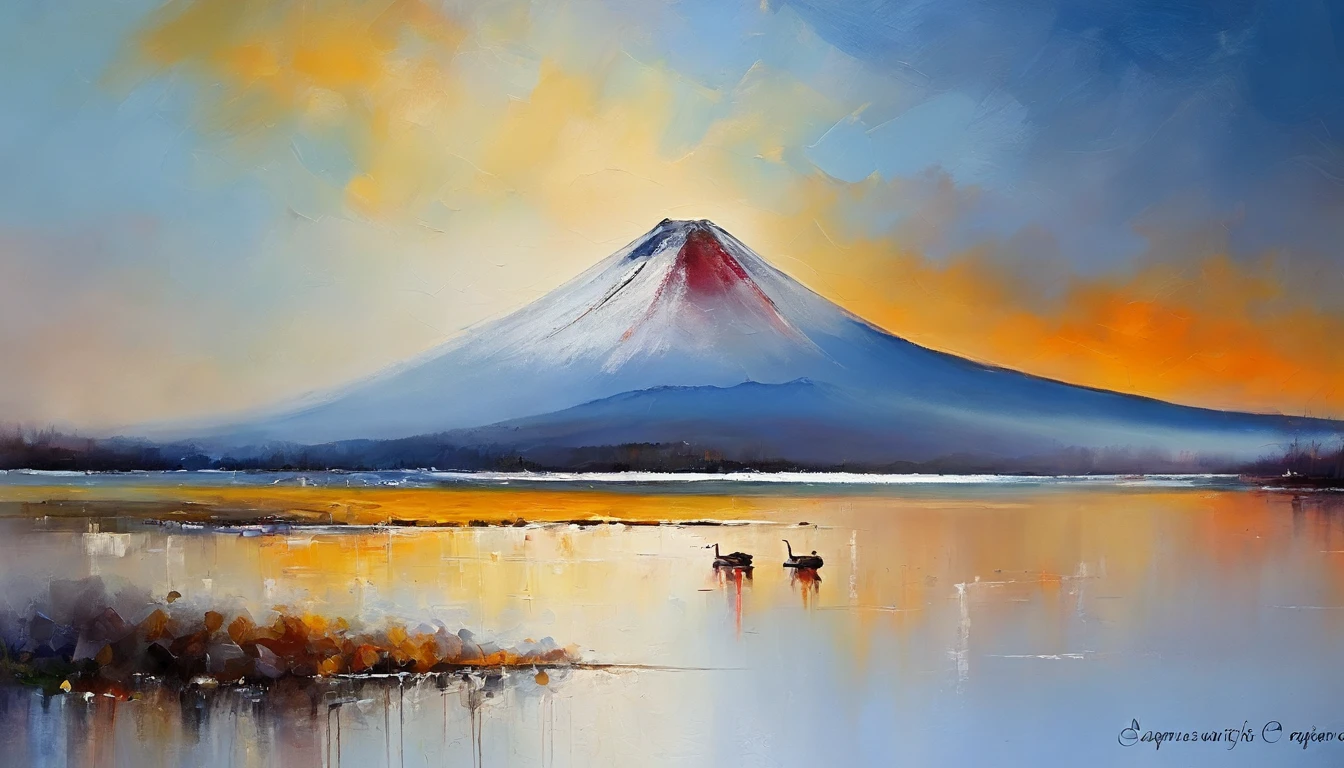 Mt fuji、morning glow、grand、Dynamic landscapes、midwinter、a picture、realisitic