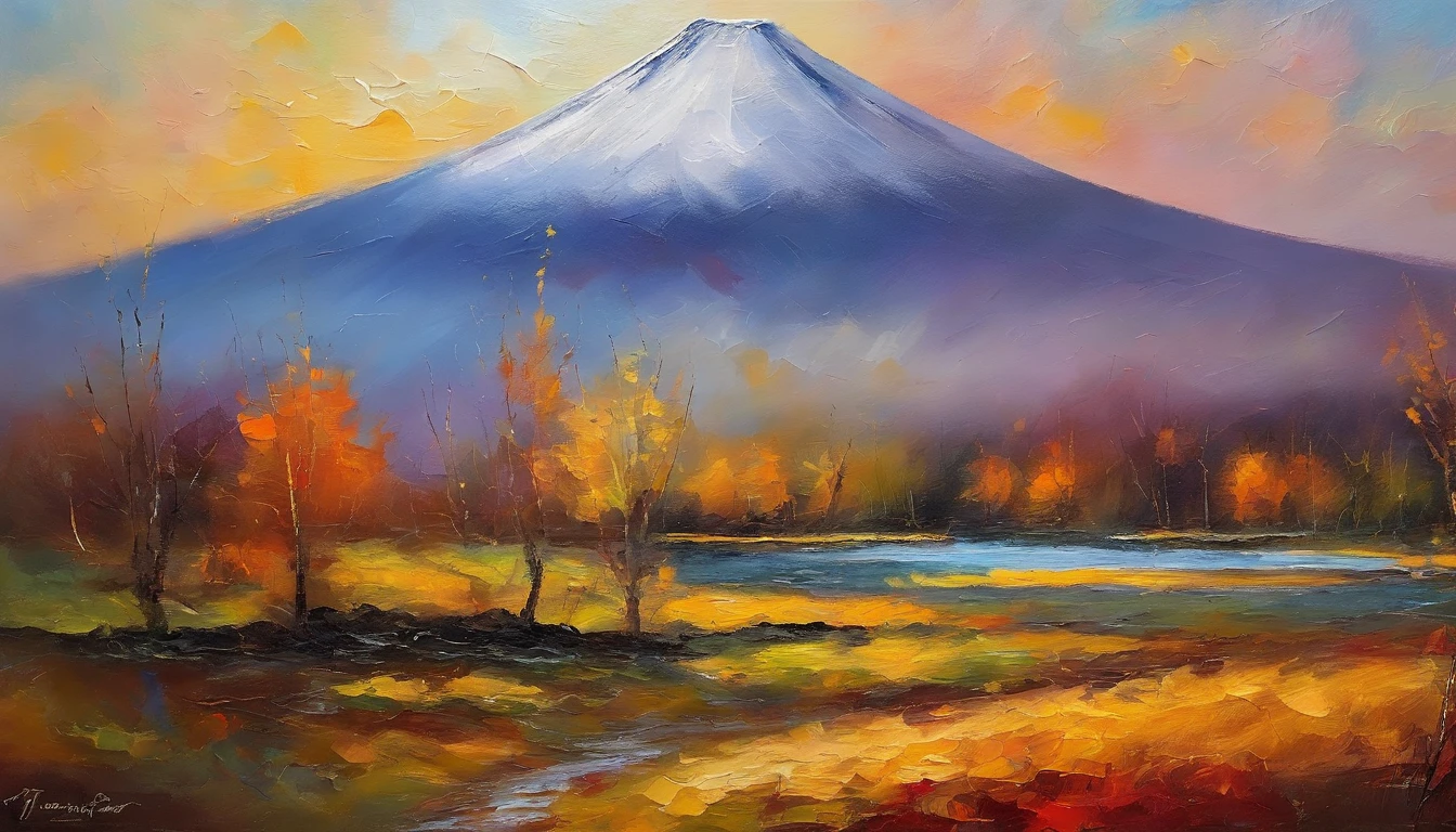 Mt fuji、morning glow、grand、Dynamic landscapes、midwinter、a picture、realisitic