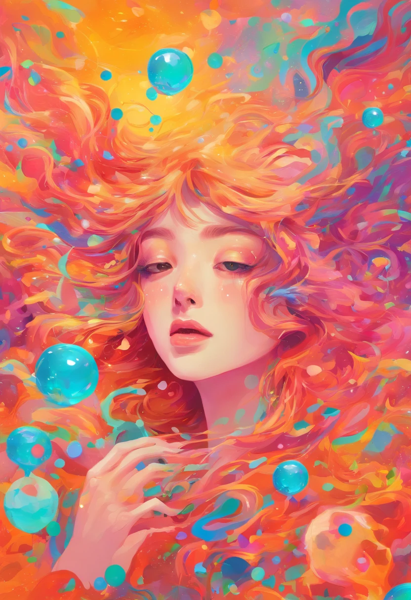 ((top-quality, 8K)), (Realistic), (Face Focus: 1.1), Kawaii Girl, Hair fluttering in the wind, Look up with your face facing the sky、Eyes closed, (nudde: 1.3)、D Cup Breasts、Countless rains、Countless soap bubbles、Hands are touching the cheeks