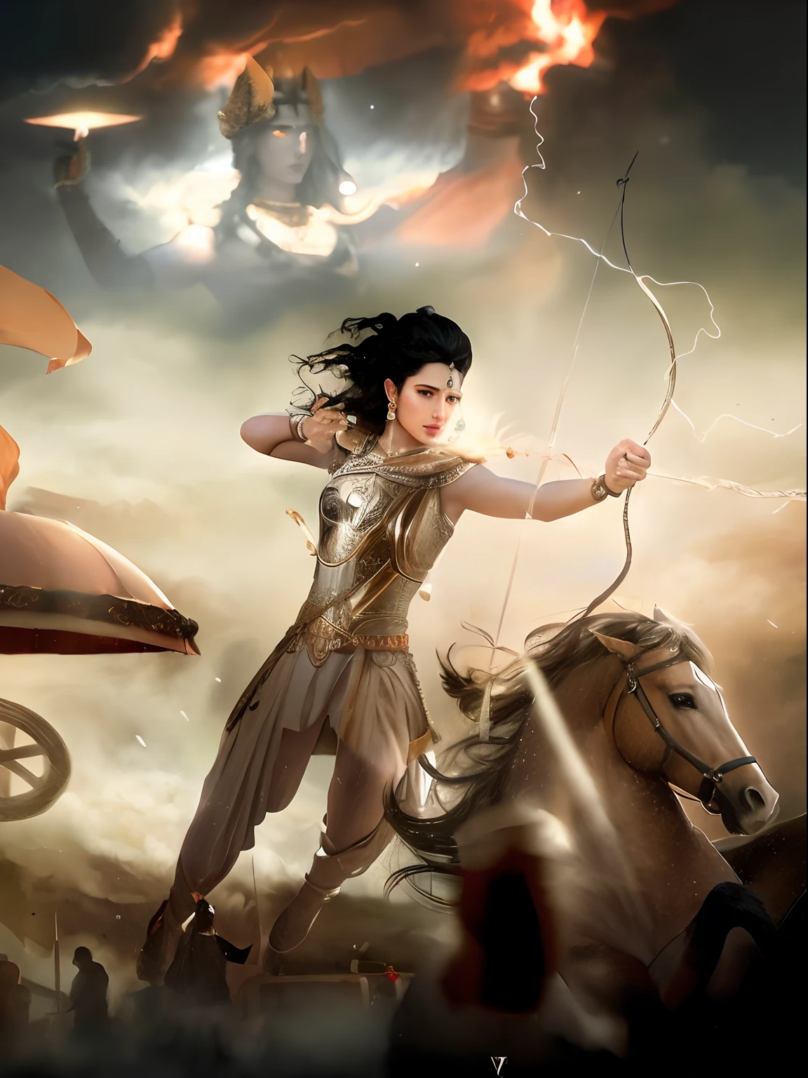 arafed image of a woman in a dress riding a horse, adam driver as a centaur warrior, from ramayan, god shiva the destroyer, movie promotional image, ashoka tano, still from a fantasy movie, fanart, lord shiva, fan art, by Daryush Shokof, fantasy movie still, shiva, artemis, godess