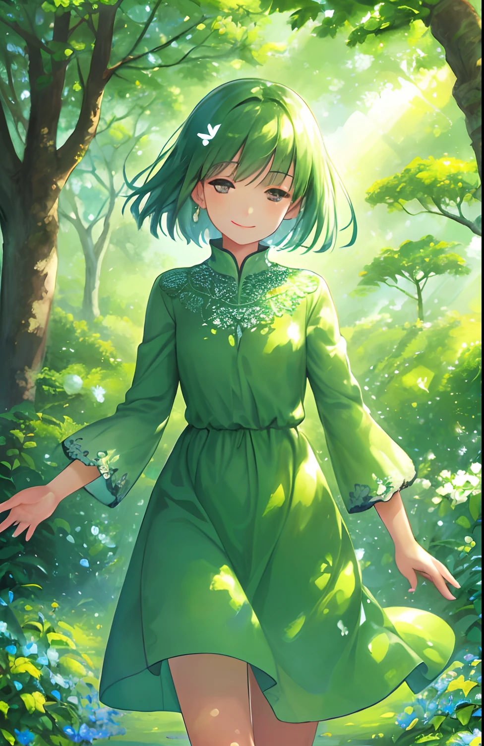 beautiful detailed eyes,lovely smile,green and blooming garden,nature-inspired colors,soft warm lighting,medium:oil painting,peaceful atmosphere,serene expression,light summer dress,gentle breeze,rays of sunlight filtering through the trees,whispering flowers,graceful posture,blissful ambiance,subtle shadows,dappled sunlight,joyful energy,lush vegetation,delicate petals,harmonious composition,subtle brushstrokes,vibrant color palette,tranquil surroundings,playful butterflies,sparkling dewdrops,swaying grass,whispering leaves,natural beauty,endless blossoms,ethereal atmosphere,majestic trees,serenity in motion,delicate fragrance,whispering birdsong,melodious harmony,dancing sunlight,effortless grace,peaceful retreat,everlasting beauty