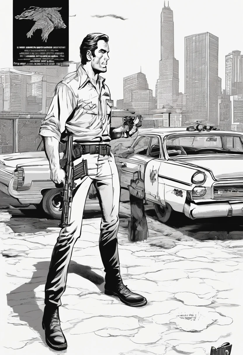 um desenho preto e branco de um homem sentado em um banco, Arte da Linha Rick Grimes, Directed by: Roy Dalgarno, Directed by: Milton Caniff, Directed by: Hugh Hughes, Directed by: Eugene Montgomery, segurando fuzil, inspirado em Milton Caniff, Directed by: Andrew Loomis, man is carrying a rifle, Directed by: Jerry Wilkerson, fumar e segurar uma arma, segurando um rifle, preto e branco,tons de cinza,Graycale, monocromatic, estilo John Buscema, arte TEX,