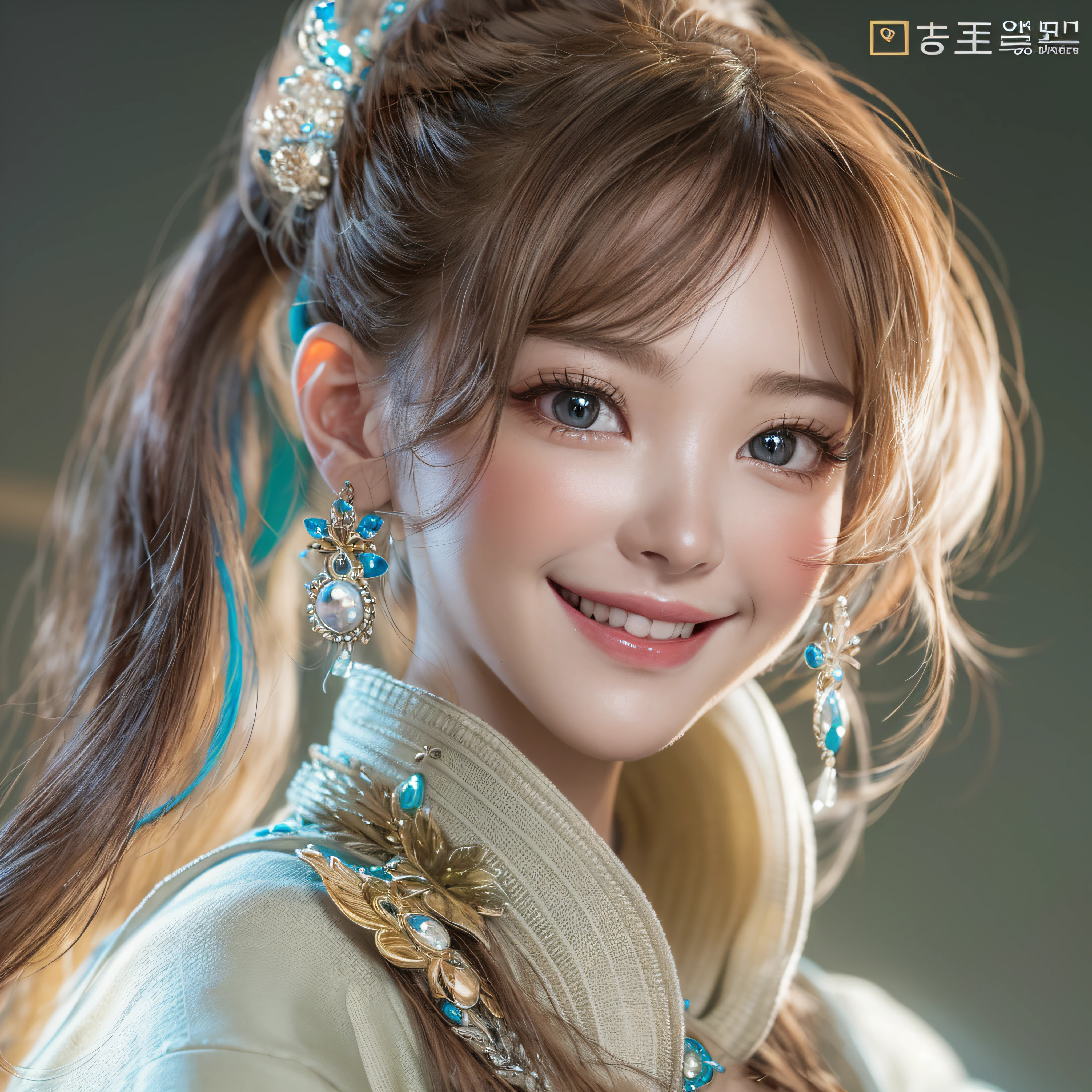 Close-up of laughing face、poneyTail、Ponytail flutters、makeup、Glossy lips、Shining eyes、(realisitic、hight resolution)、(1 girl in)、Do-Up Eye、Korean Girl、(Best Quality), (masutepiece), (1girl in), Solo, a beauty girl, Perfect face, Highly detailed airbrush art((Surreal))、Volumetric lighting、(top-quality)、The ultra-detailliert、Highly detailed colorful details、(Bright lighting)、Her eyes are shining、Her face is full of anticipation and courage for adventure、A smile comes to her lips、An air full of smiles and adventurous spirit、Flapping of ponytails、Check attire、