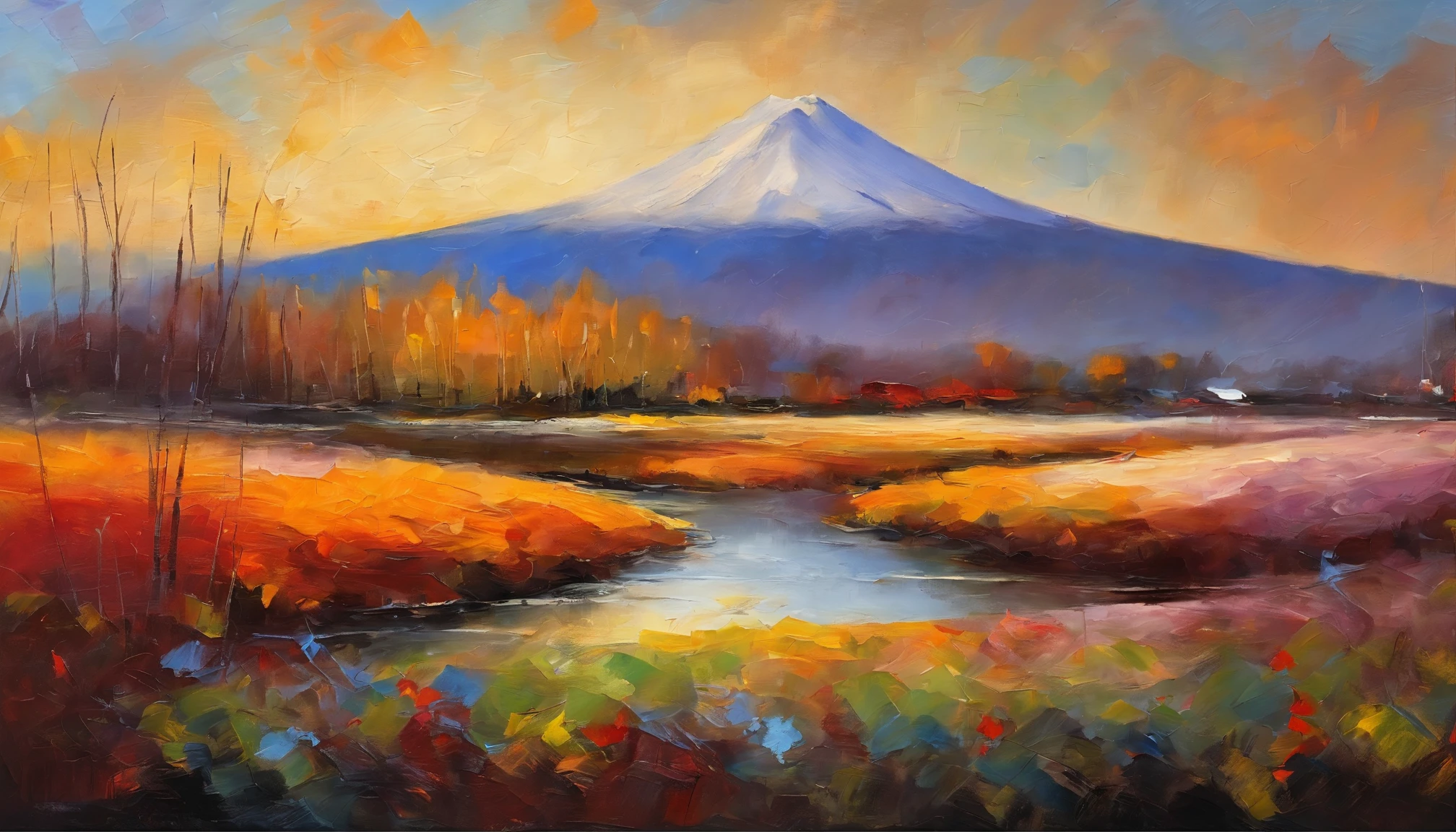 Mt fuji、morning glow、grand、Dynamic landscapes、midwinter、a picture、realisitic