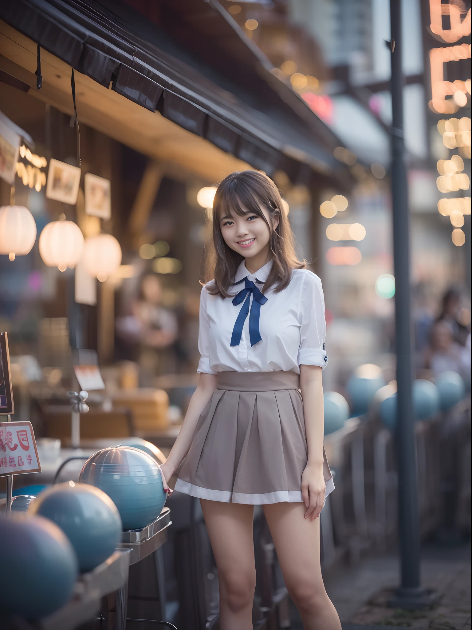 Woman Standing On The Side Of The Street、Young Asian Woman、a photography of a beautiful woman、Japan Person Model、beautiful young woman with、60mm portrait、Color photo portrait 4k、Soft portrait shots 8k、17 year old girl、Happy smile、(8K、Raw photography、top-quality、masterpiece:1.2)、(realisitic、Photorealsitic:1.37)、ultra-detailliert、
1 girl in、cute little、独奏、Beautiful detailed sky、Detailed Cafe、natta、Standing、date、(blush of the nose)、(A smile:1.1)、(Mouth closed)、B cup breasts、seducting smile、Night amusement park、merry-go-round、profetional lighting、Sony A7R4、Zessie 50mm f1.8、
medium breasts、Beautiful Detail Eye、(shirt with collar:1.1)、a bow tie、a miniskirt、(short-hair:1.2)、Floating hair、Happy smile、Happy smile、17 year old girl