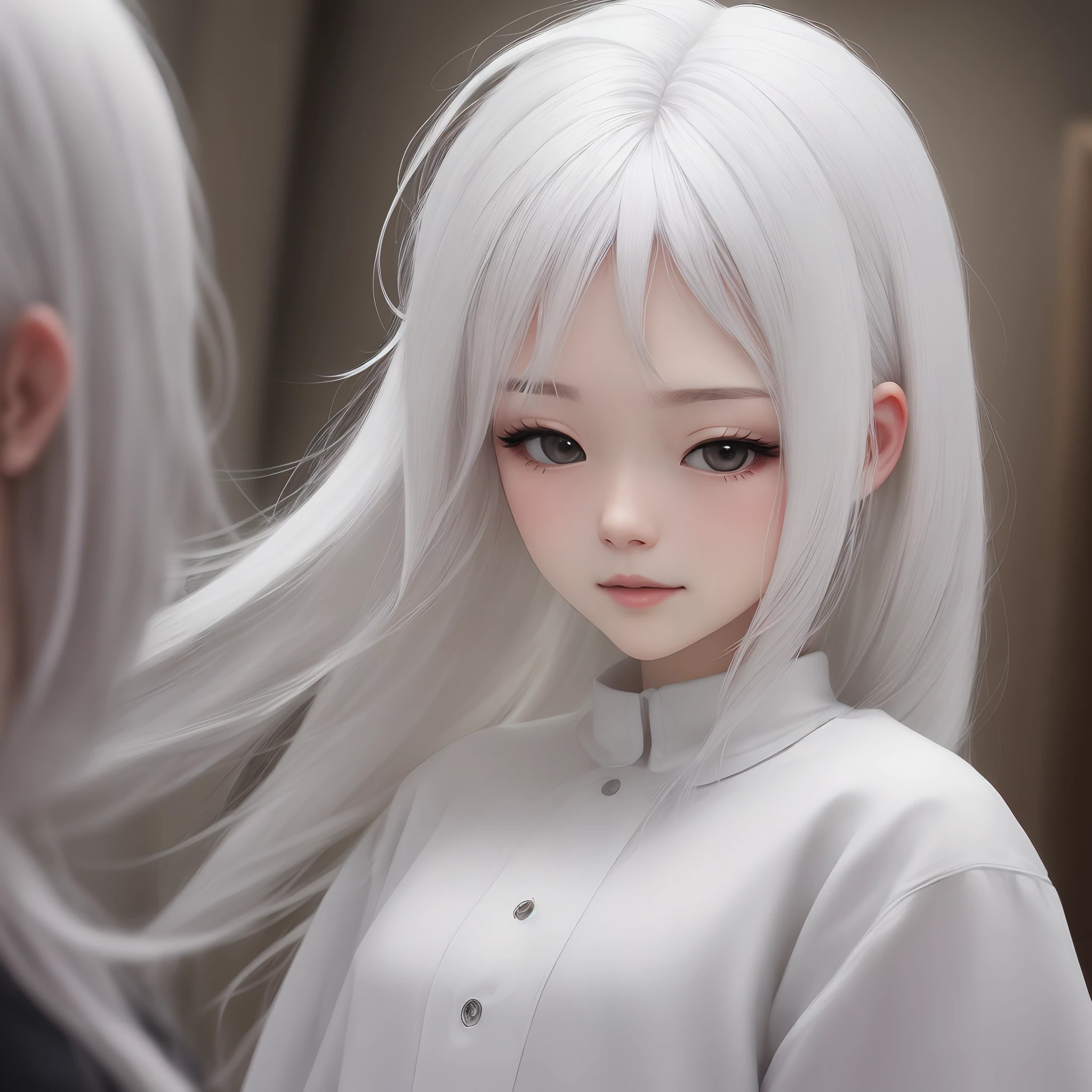 white color hair,nakeness