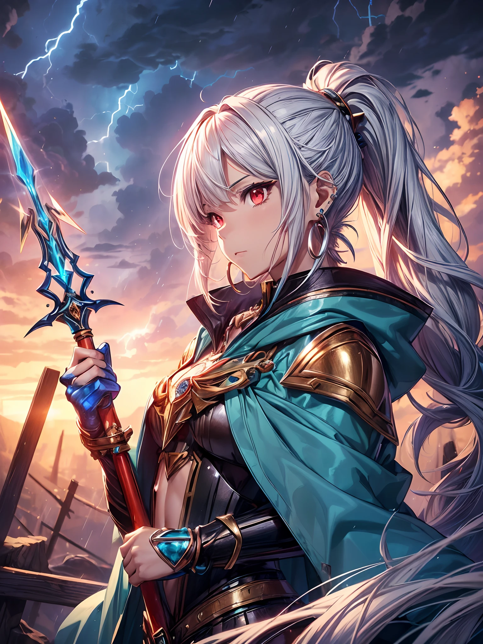 A woman with long white hair holding a sword in her hand - SeaArt AI