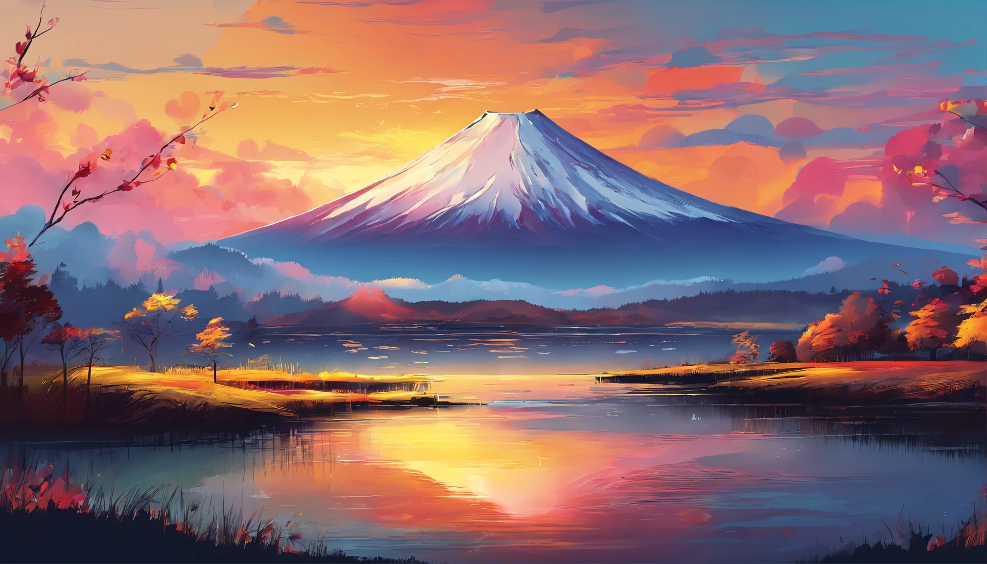 Mt fuji、morning glow、grand、Dynamic landscapes、midwinter、a picture、realisitic