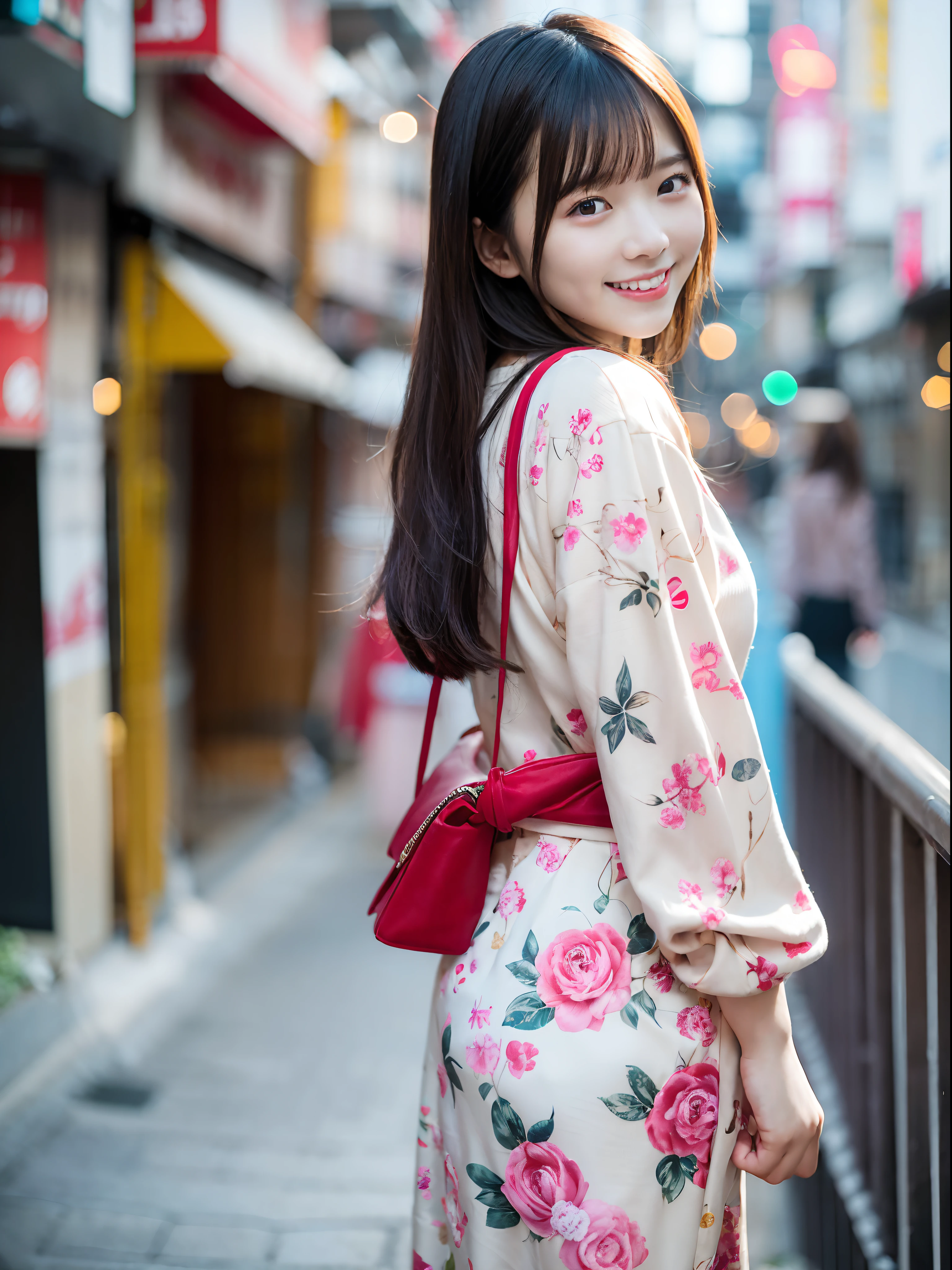 Woman Standing On The Side Of The Street、young asian woman、a photography of a beautiful woman、Japan person model、beautiful young woman with、50mm portrait、60mm portrait、cute young woman、chinaese girl、asian female、Color photo portrait 4k、Soft portrait shots 8k、beautiful young korean woman、17 year old girl、Happy smile