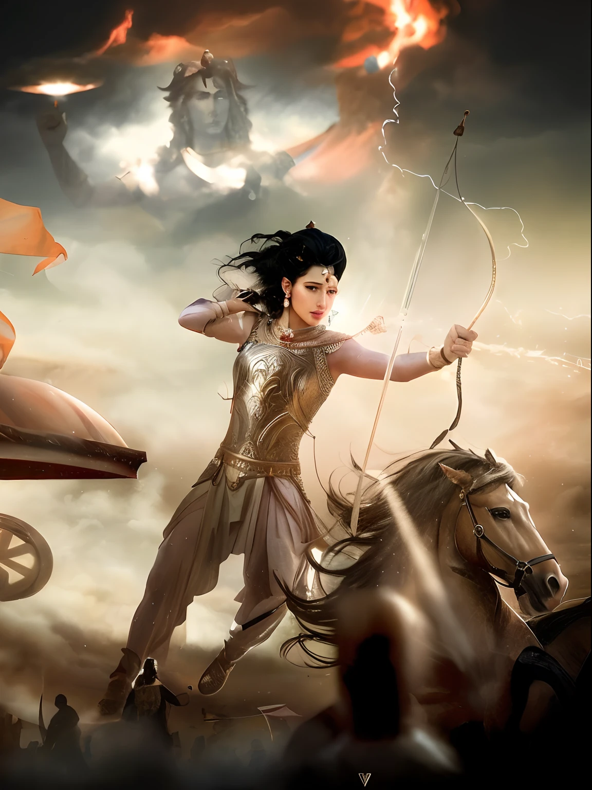 arafed image of a woman in a dress riding a horse, adam driver as a centaur warrior, from ramayan, god shiva the destroyer, movie promotional image, ashoka tano, still from a fantasy movie, fanart, lord shiva, fan art, by Daryush Shokof, fantasy movie still, shiva, artemis, godess