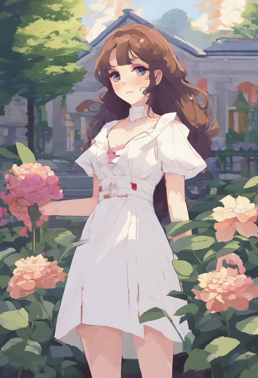 anime girl in a white dress holding a flower in a garden, beautiful anime artwork, beautiful anime art, guweiz on pixiv artstation, guweiz on artstation pixiv, beautiful anime, by Yang J, a beautiful artwork illustration, beautiful anime portrait, artwork in the style of guweiz, anime fantasy artwork, anime art wallpaper 4 k