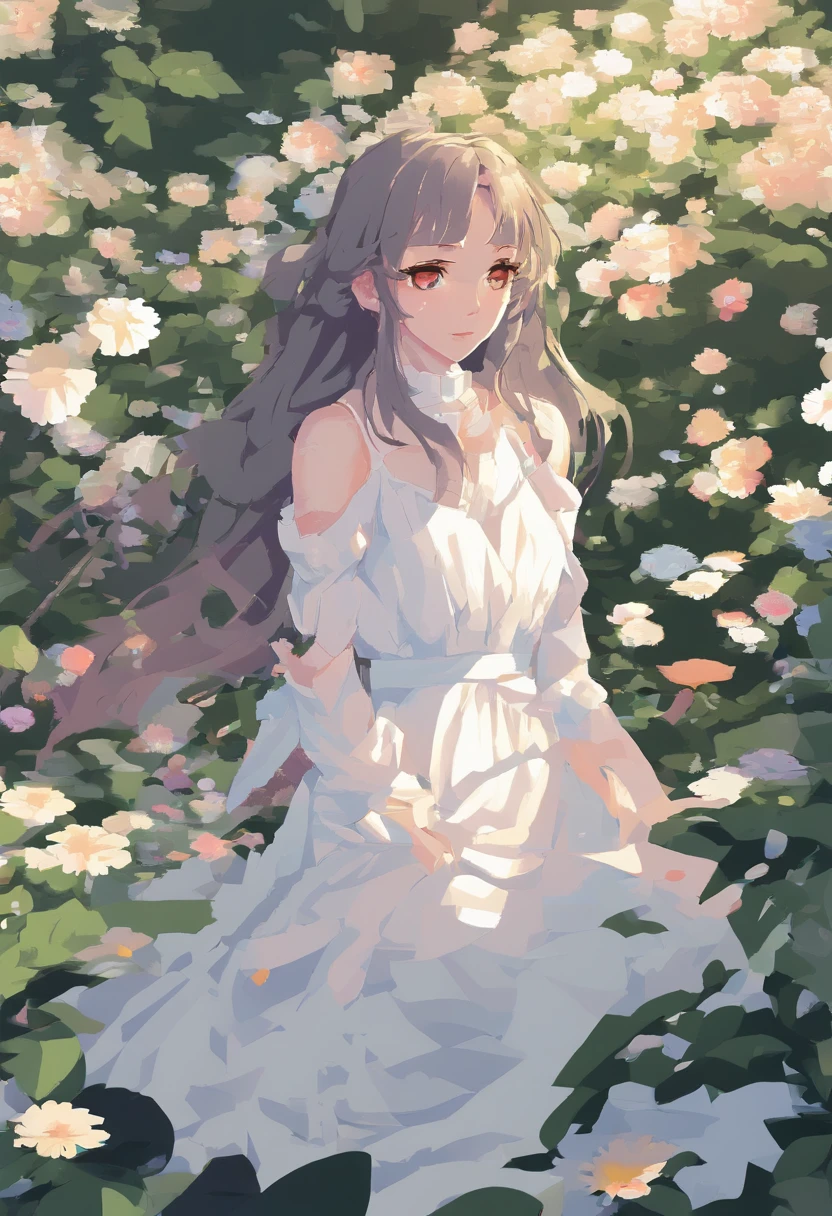 anime girl in a white dress holding a flower in a garden, beautiful anime artwork, beautiful anime art, guweiz on pixiv artstation, guweiz on artstation pixiv, beautiful anime, by Yang J, a beautiful artwork illustration, beautiful anime portrait, artwork in the style of guweiz, anime fantasy artwork, anime art wallpaper 4 k