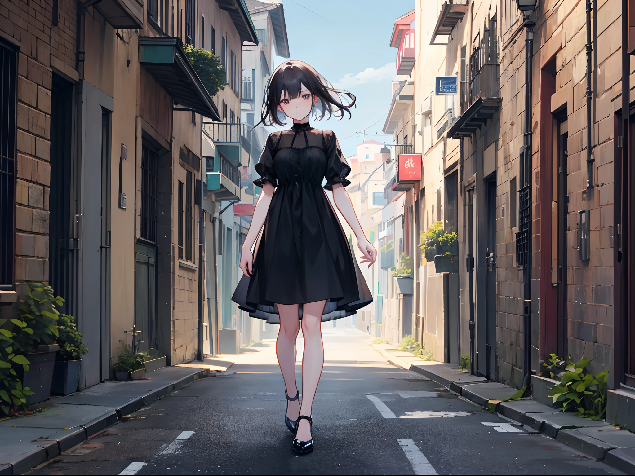 Her long, bright black hair was flowing and she was wearing casual black clothing.、Reflect to your feet、Cool pose、masterpiece、Highest quality、The background is transparent