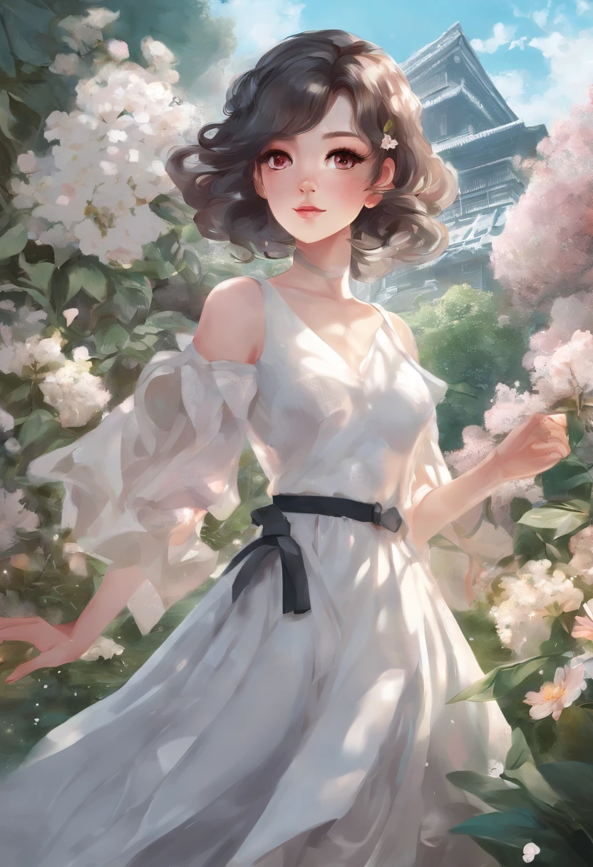 anime girl in a white dress holding a flower in a garden, beautiful anime artwork, beautiful anime art, guweiz on pixiv artstation, guweiz on artstation pixiv, beautiful anime, by Yang J, a beautiful artwork illustration, beautiful anime portrait, artwork in the style of guweiz, anime fantasy artwork, anime art wallpaper 4 k
