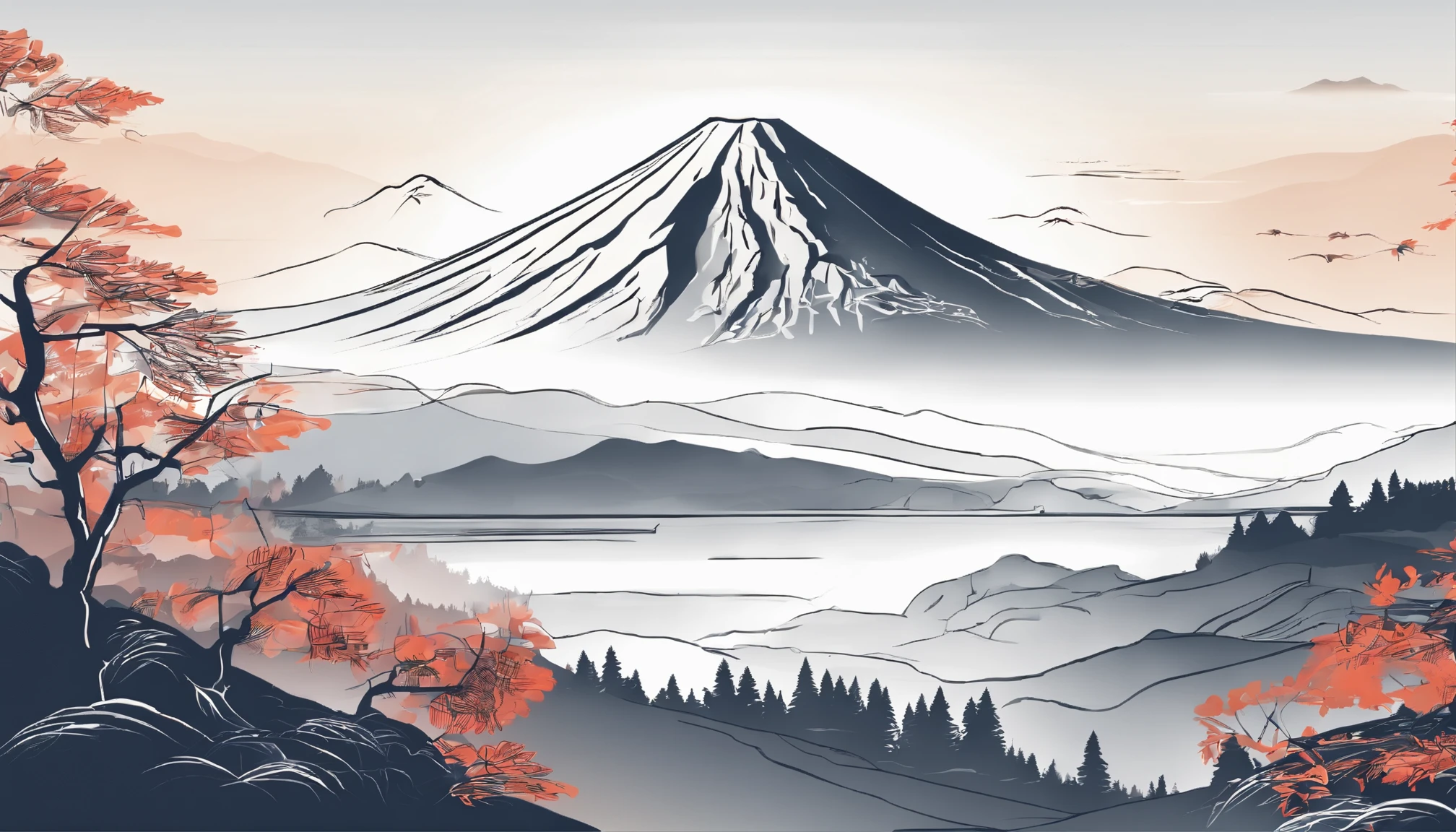 Mt fuji、morning glow、grand、Dynamic landscapes、midwinter、a picture、realisitic