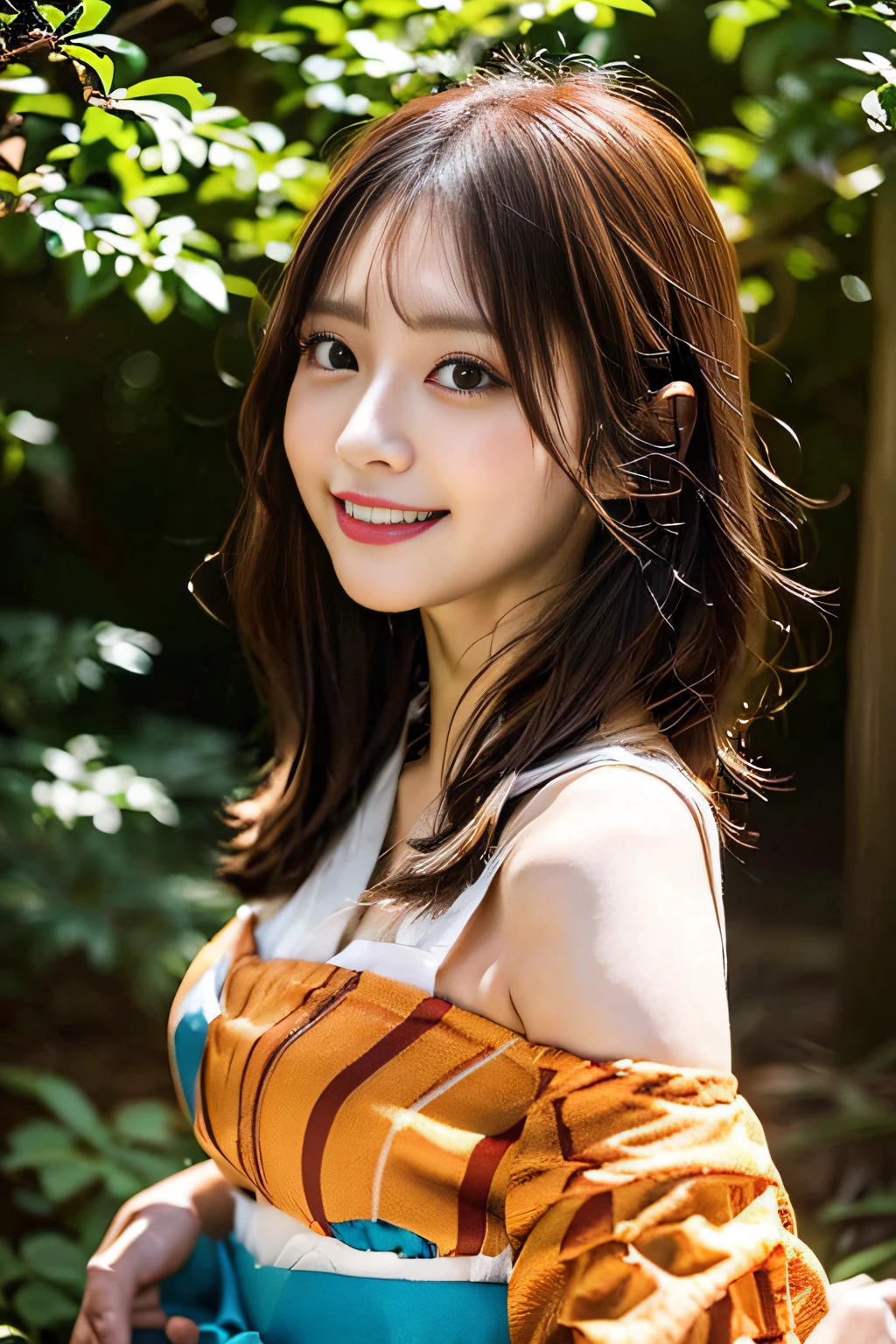 Two-shot photo of a girl and a fox,(Fantasia,Kitsune Yokai Four-Tailed Heavenly Fox,),(Girl and Fox Yokai: The Tale of the Four-Tailed Heavenly Fox),
(With a girl bent down deep in the forest and looking up,Fox Yokai Two-shot movie of a fox protecting a girl's back Poster of the four-tailed heavenly fox),
(natural soft light.)(Sunlight,),(Sunlight,),(Professional Lighting.),
(glossy light brown and orange two-tone color,,,,,Wave Shortcut Hair,disheveled hair,),japanese kimono,Geta,Cute round face red lipstick,A cute smile that makes the viewer happy,
autumn forest,Strong wind soaring over dead leaves
Digital Illustration,
(Photorealsitic:1.3),(Raw photo.),
(masutepiece,top-quality,Ultra-high resolution output image,)
(The 8k quality,),(Image Mode Ultra HD,),(Image Mode Ultra HD,),(Sea Art 2.1:1.3,),Japan Anime Fantasy,