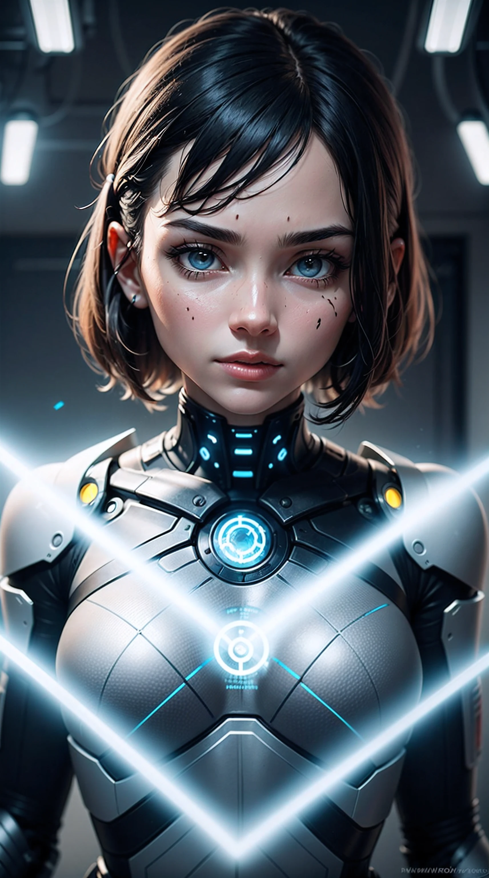 "Please create an avatar for a realistic character who represents a content creator specializing in artificial intelligence. The avatar should be engaging and reflect an intriguing personality that combines technical skills with a vibrant background. The background should depict a suitable environment for artificial intelligence activities, whether it's an advanced office filled with high-tech gadgets or a cutting-edge laboratory with sophisticated equipment. Please also include facial features and details that convey the creative and technology-savvy personality of the content creator in the field of artificial intelligence."