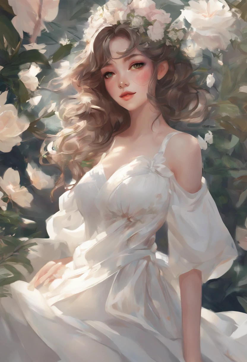 anime girl in a white dress holding a flower in a garden, beautiful anime artwork, beautiful anime art, guweiz on pixiv artstation, guweiz on artstation pixiv, beautiful anime, by Yang J, a beautiful artwork illustration, beautiful anime portrait, artwork in the style of guweiz, anime fantasy artwork, anime art wallpaper 4 k