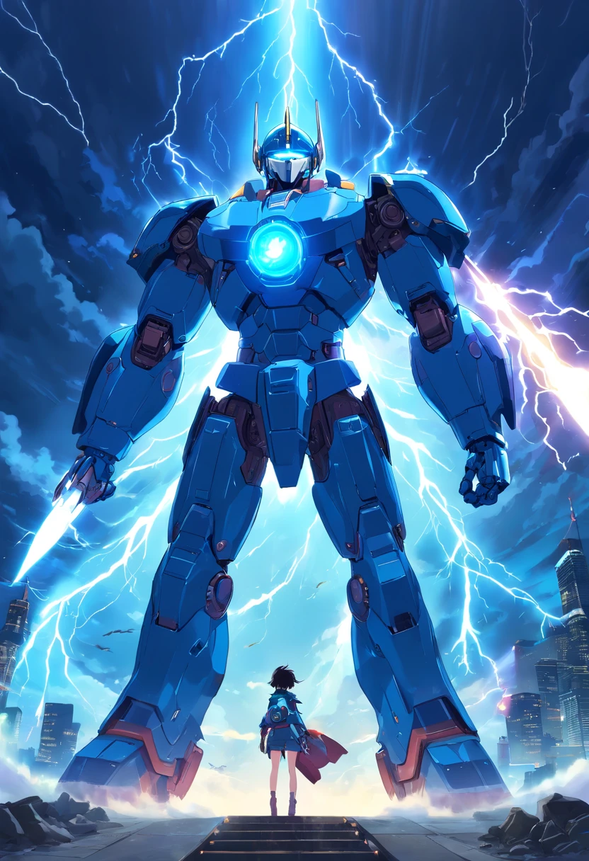 Blue Ghost Hunter, (Giant: 1.6), Super Cool Ghost Killer, Wearing blue mechanical armor, Surrounded by lightning, super detailed, Realistic, shiny, Reflective, bio luminescent, mechs, (The executioner was hanged:1.2), Cape, SH4G0D, GlowingRunes_Red, Full body, movie, Dark background, Backlight, High contrast, cosmic space、Planes、Airplane only