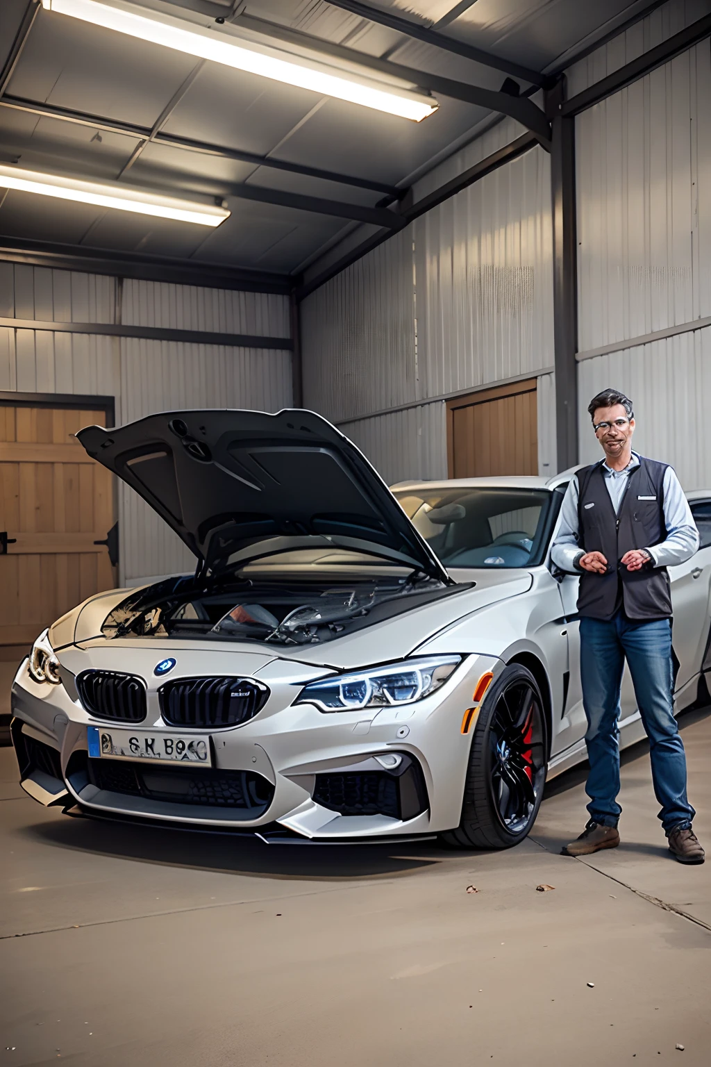 Mechanical workshop in a shed with BMW brand cars