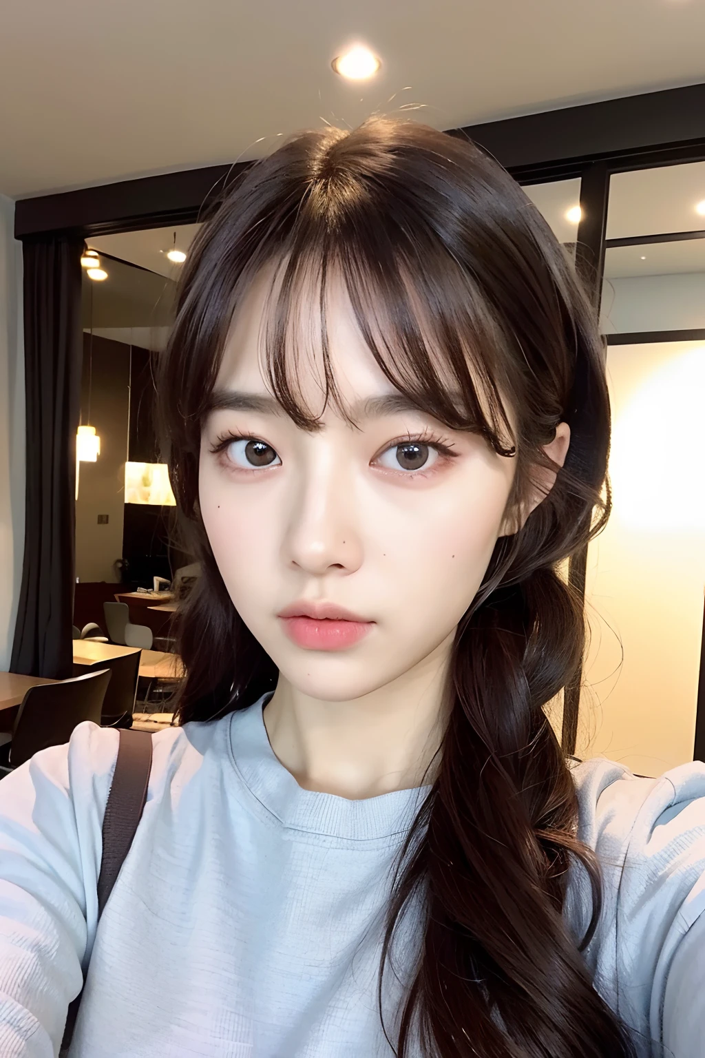 ((Best quality, 8k, Masterpiece :1.3)), 1girl,(random hairstyles), Casual outfit :1.2, Indoor, Ultra-detailed face, Detailed eyes, Double eyelid