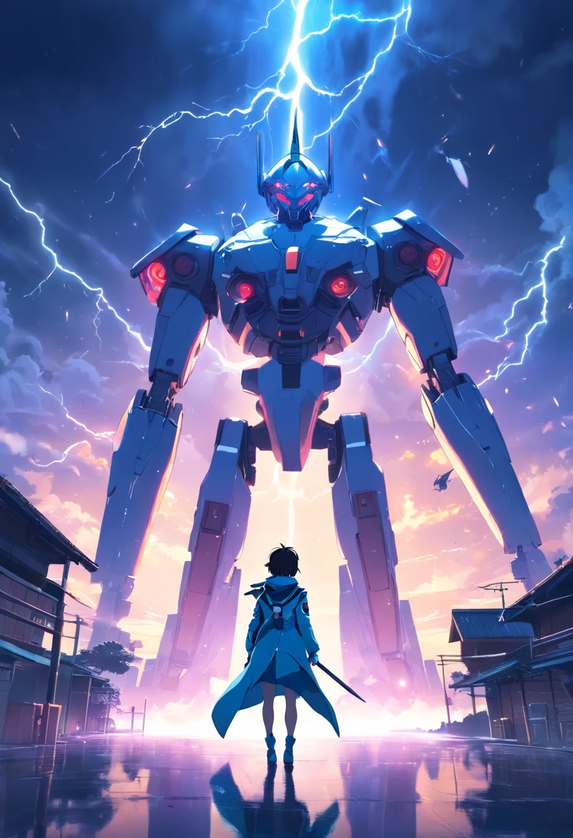 Blue Ghost Hunter, (Giant: 1.6), Super Cool Ghost Killer, Surrounded by lightning, super detailed, Realistic, shiny, Reflective, bio luminescent, mechs, (The executioner was hanged:1.2), Cape, SH4G0D, GlowingRunes_Red, Full body, movie, Dark background, Backlight, High contrast, cosmic space、Planes、Airplane only