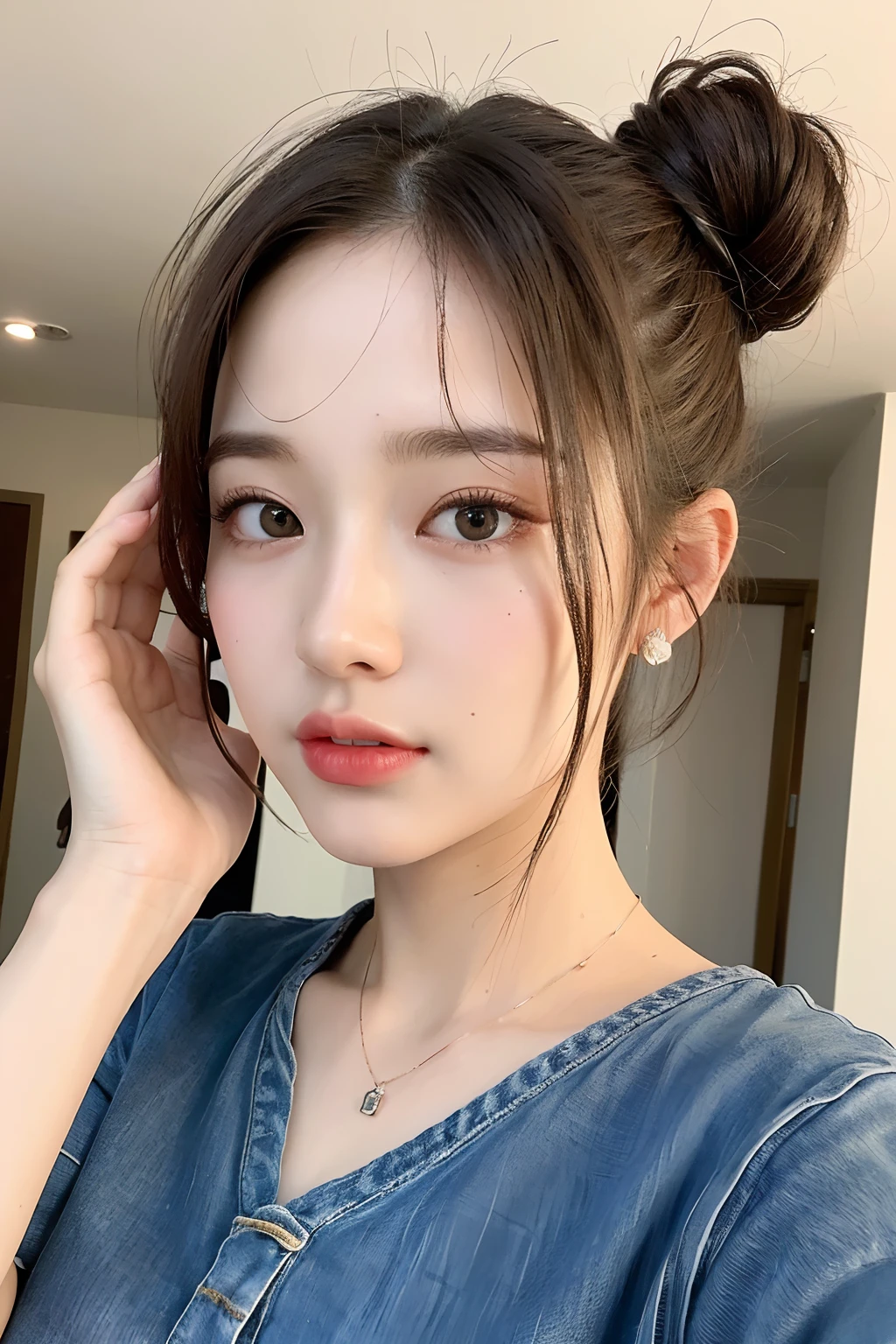 ((Best quality, 8k, Masterpiece :1.3)), 1girl,(random hairstyles), Casual outfit :1.2, Indoor, Ultra-detailed face, Detailed eyes, Double eyelid