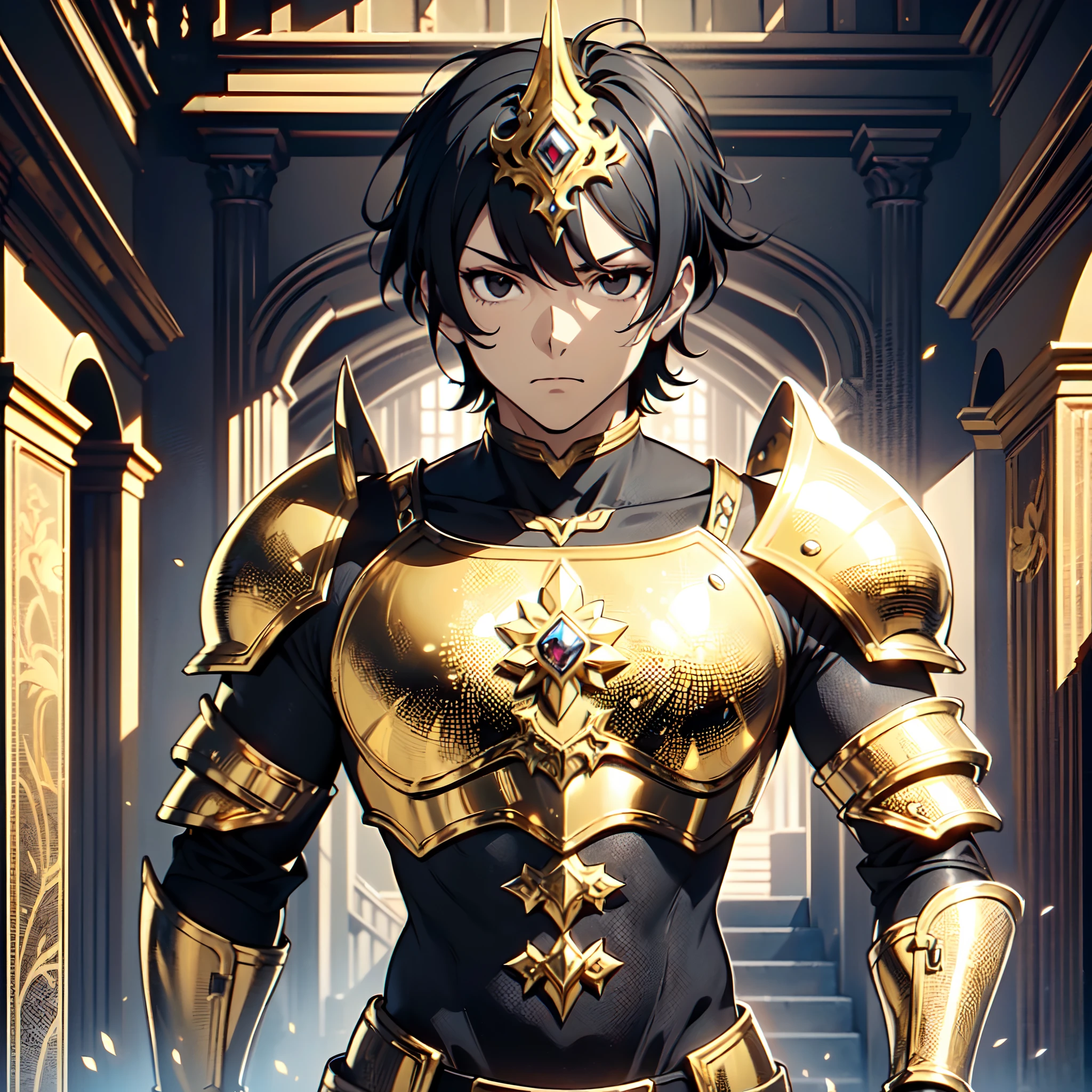 128K Ultra High Definition,
128K Ultra High Quality,
128K Ultra High Resolution,
Best Definition,
Best Quality,
Best Resolution,
Perfectly Detailed,
Perfectly Designed,
Extremely Detailed,
Extremely Designed,
Hyper Detailed,
Hyper Definition,
Hyper Quality,
Hyper Resolution,
Masterpiece,
(((Anime))),
Body Shot,
(((Boy))),
Handsome,
Muscular Body,
(((Black Short Hair))),
(((Black Eyes))),
(((Hyper Detailed & Perfectly Designed Gold Armor Plates))),
(((Hyper Detailed & Perfectly Designed Baron Armor))),
(((Inside Of Medieval Royal Palace Background Scenery))),