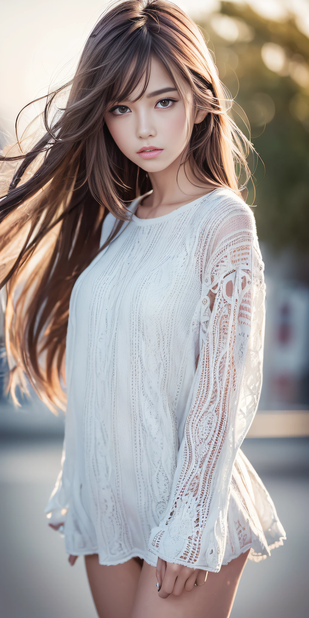 (masterpiece), (best quality), (ultra detailed), (disheveled hair), (illustration), (1 girl), (fashionable clothes), standing, fashion model, looking at the viewer, (interview), (simple background), beautiful detailed eyes, beautiful delicate face, floating, (high saturation), (splashes of colors), color bubble, (bright), focus on face,
