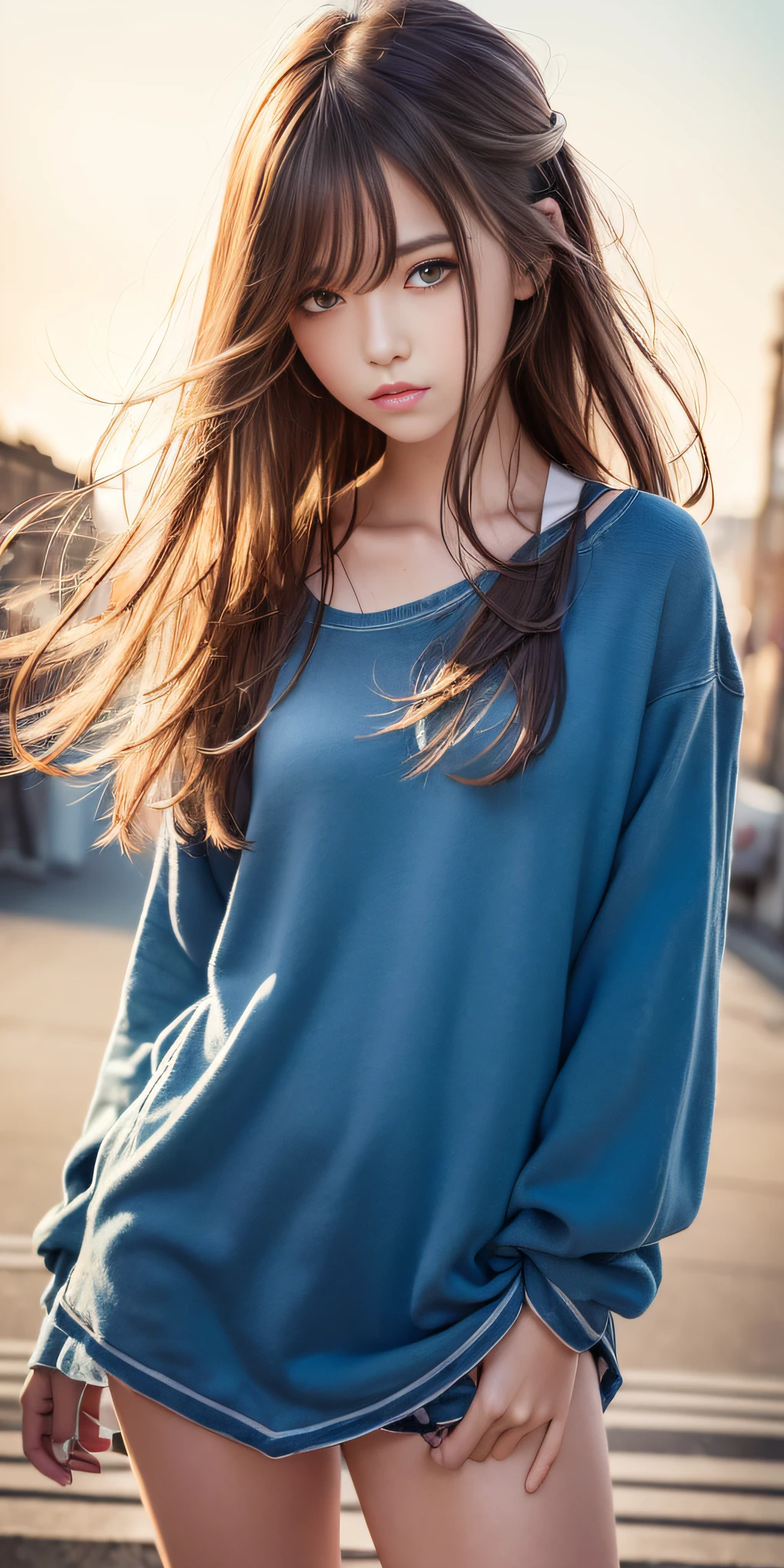(masterpiece), (best quality), (ultra detailed), (disheveled hair), (illustration), (1 girl), (fashionable clothes), standing, fashion model, looking at the viewer, (interview), (simple background), beautiful detailed eyes, beautiful delicate face, floating, (high saturation), (splashes of colors), color bubble, (bright), focus on face,