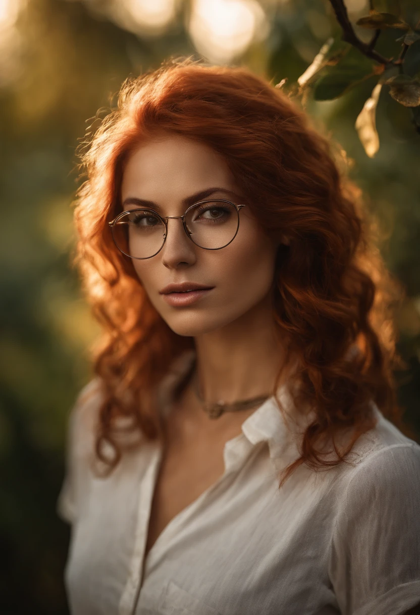 Highest Quality, masterpiece, (Split lighting photography), Highly detailed photo, of (attractive turk 25 years old lady with Luxuriant red hair), portrait, perfect face, brown eyes, (wearing shirt and bloomers:1.2), (highly detailed skin), freckles, (tattoos:0.6), skinny pale body, rounded glasses, (key light:0.4), split lighting portrait, medium depth of field, photographed on a Canon EOS R5, 100mm lens, F/4 aperture, (hyperdetailed, intricate details), sharp focus, 8k, absurdres, 8mm film grain whole body
