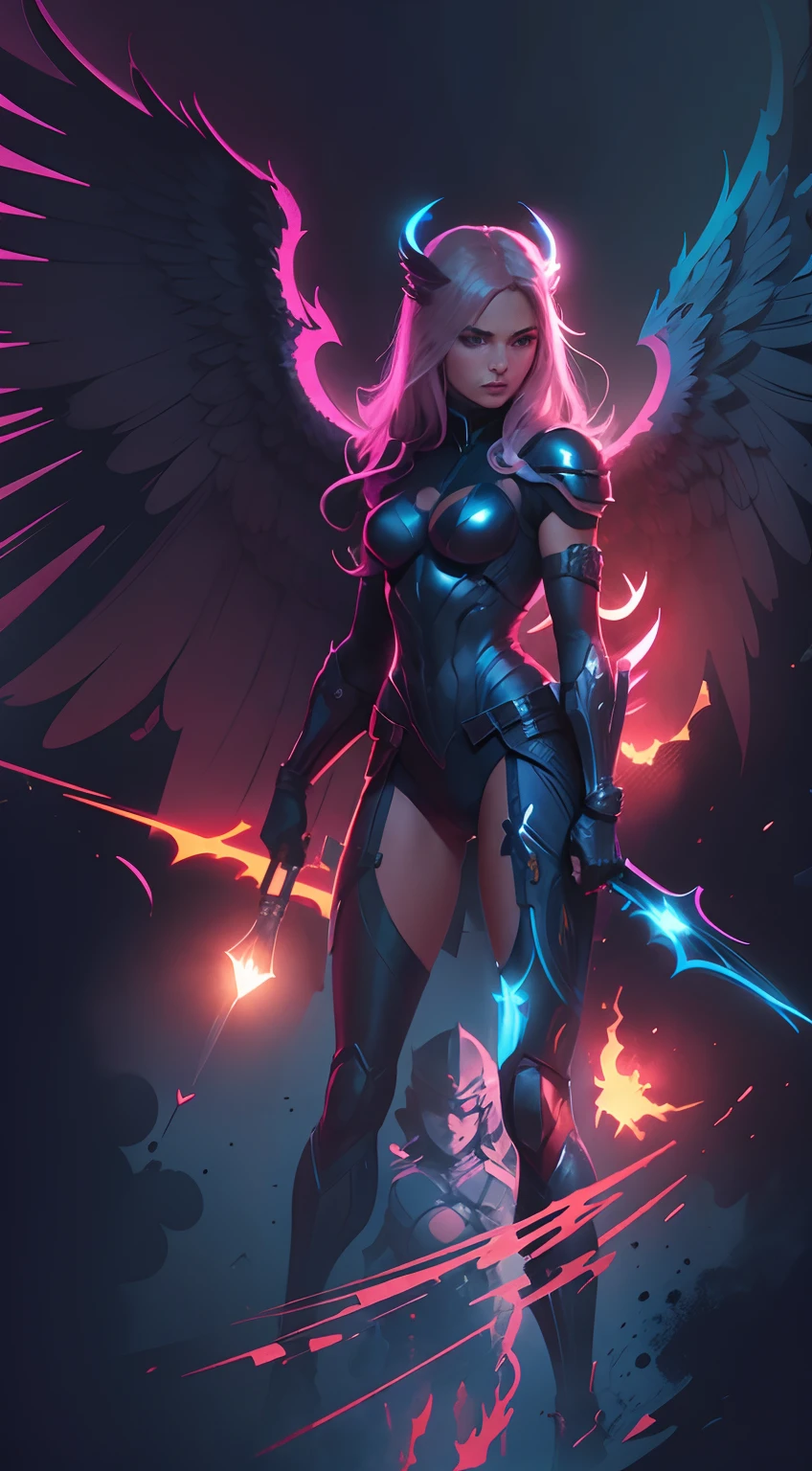 midshot, cel-shading style, centered image, ultra detailed illustration of Avenging Angel comics posing, broodish, (tetradic colors), inkpunk, ink lines, strong outlines, art by MSchiffer, bold traces, unframed, high contrast, cel-shaded, vector, 32k resolution, best quality