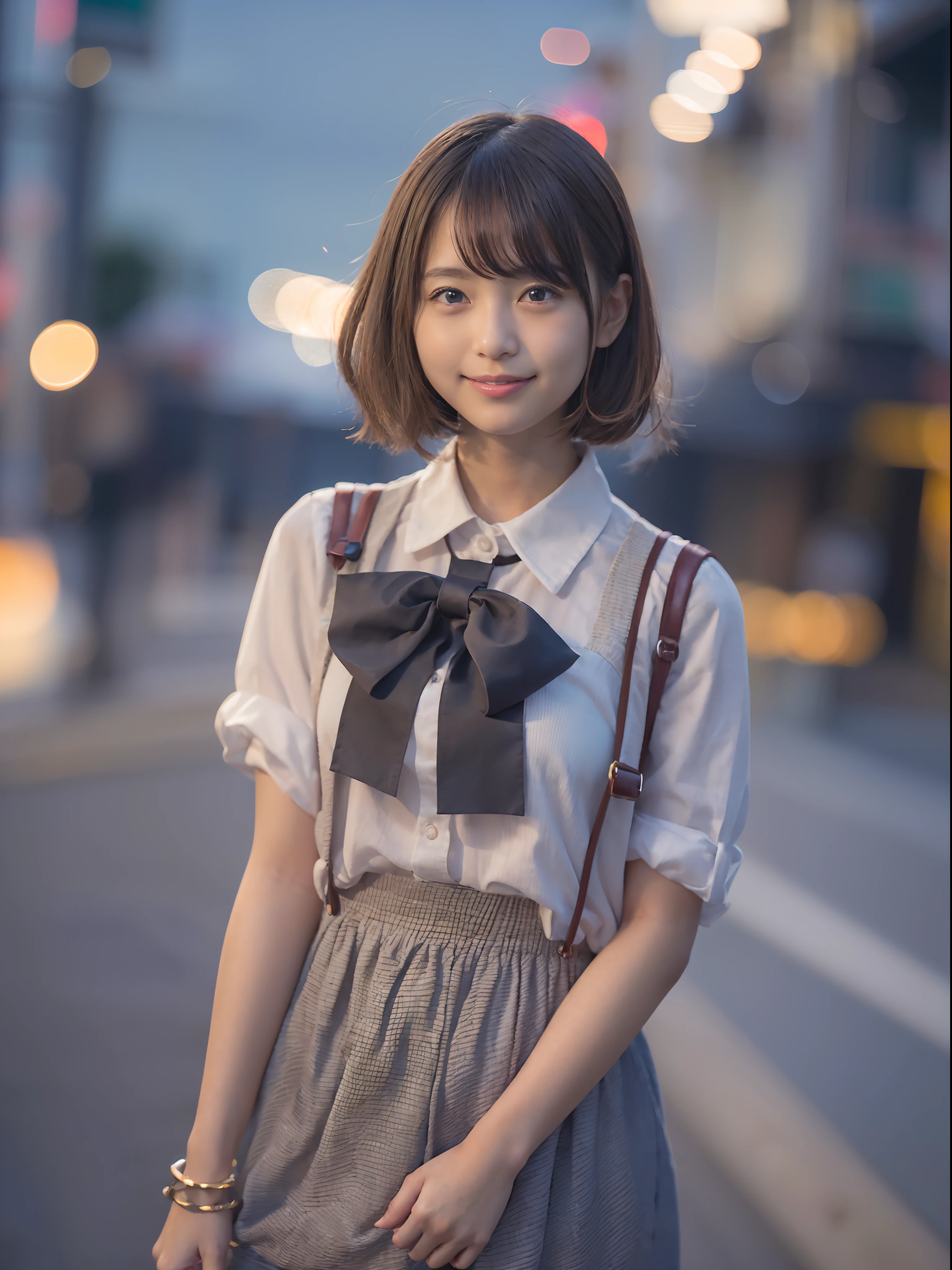 Woman Standing On The Side Of The Street、Young Asian Woman、a photography of a beautiful woman、Japan Person Model、beautiful young woman with、60mm portrait、Color photo portrait 4k、Soft portrait shots 8k、 girl、Happy smile、(8K、Raw photography、top-quality、masterpiece:1.2)、(realisitic、Photorealsitic:1.37)、ultra-detailliert、
1 girl in、cute little、独奏、Beautiful detailed sky、Detailed Cafe、natta、Standing、date、(blush of the nose)、(A smile:1.1)、(Mouth closed)、tiny chest、seducting smile、Night amusement park、merry-go-round、profetional lighting、Sony A7R4、Zessie 50mm f1.8、
medium breasts、Beautiful Detail Eye、(shirt with collar:1.1)、a bow tie、a miniskirt、(short-hair:1.2)、Floating hair、Happy smile、Happy smile、17 year old