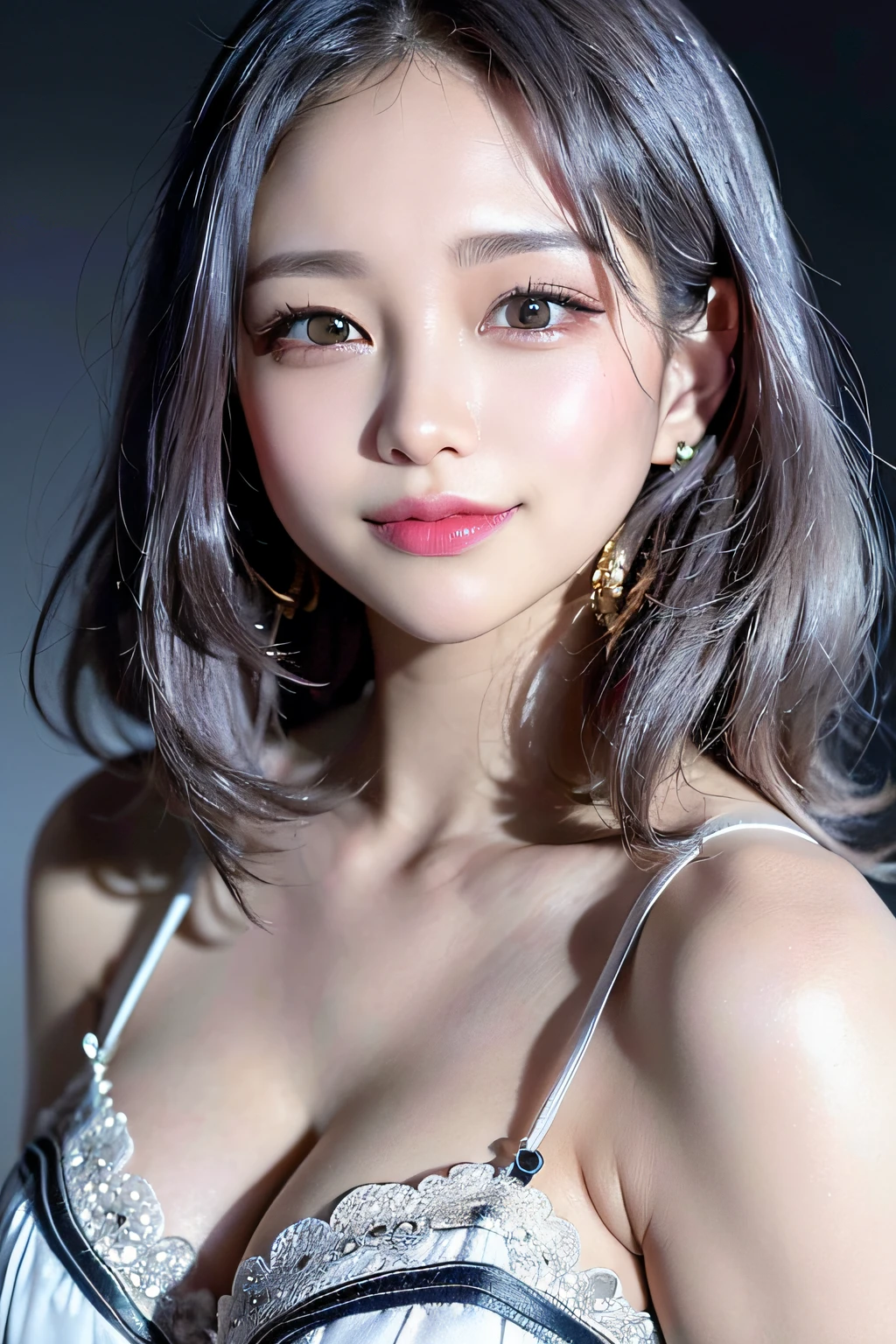 Sexy Big 、Sexy cute looks and cute 15 year old beautiful girl, beautiful and sexy face、A strong wind blows my hair in front of my face、With short platinum silver hair、beautiful, Cute and sexy eyes hidden behind long bangs、Colorful Dresses mouth in dilld nsfw