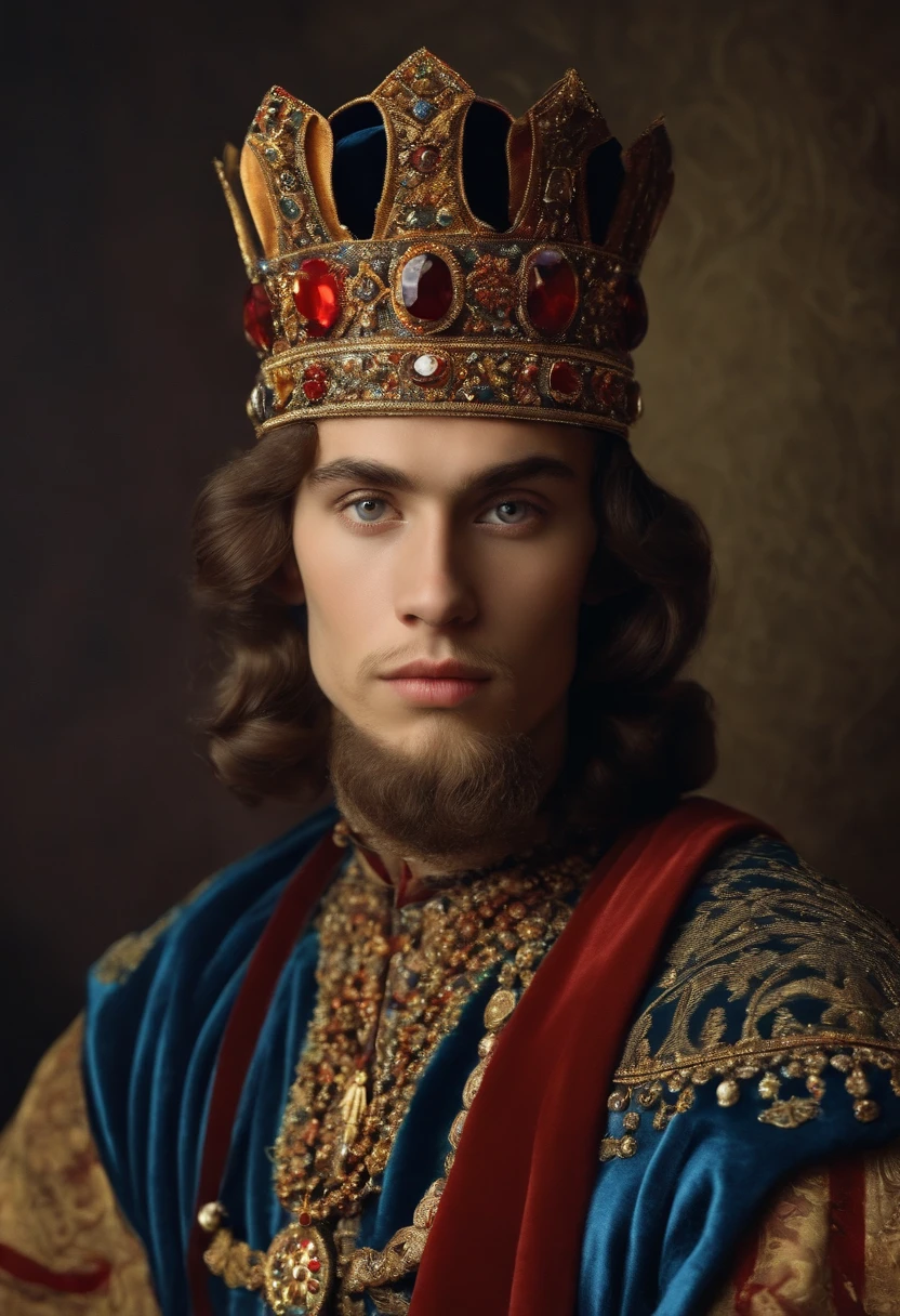 Ivan the Terrible at the age of 16 without a beard, with a crown on her head