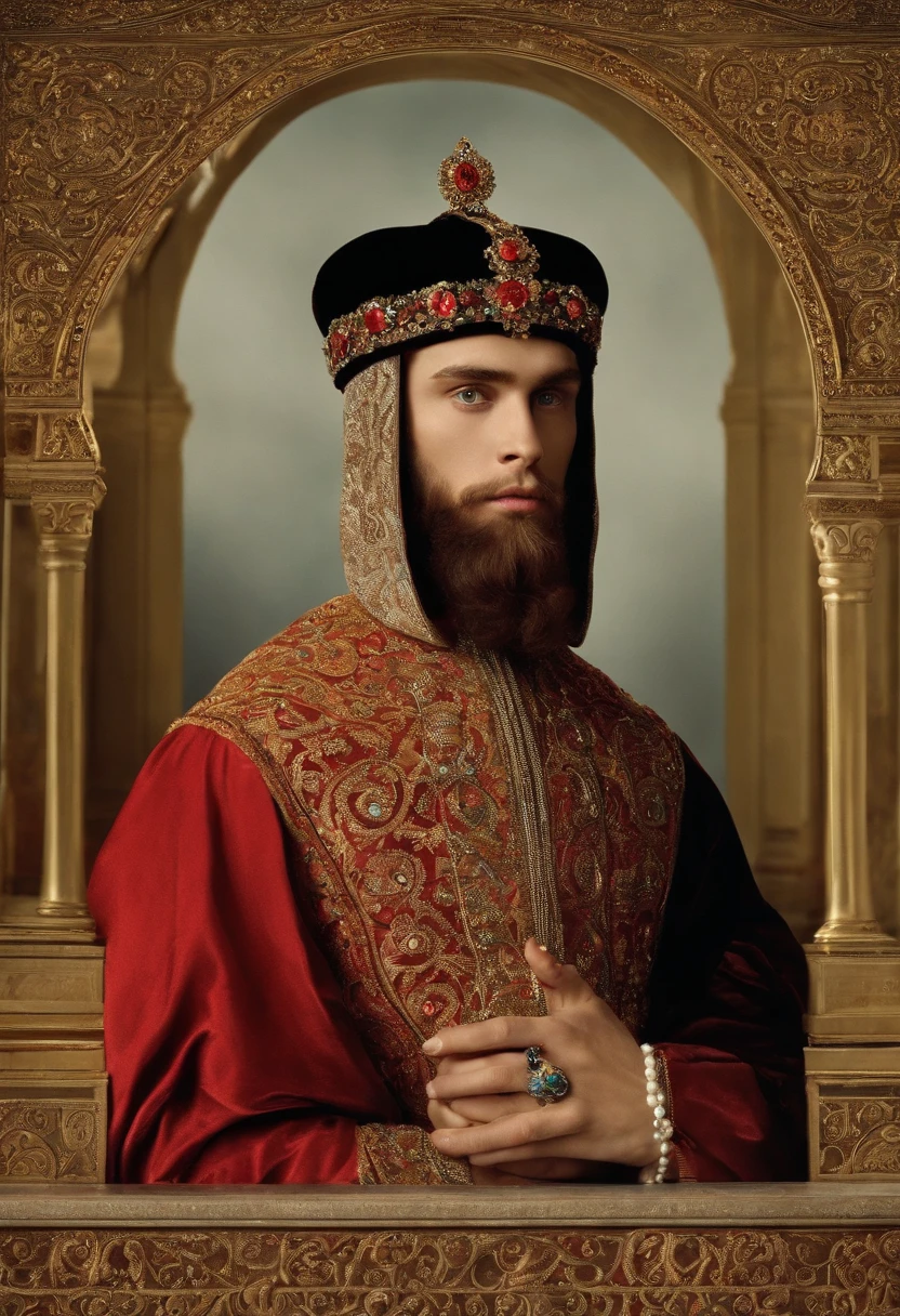 Ivan the Terrible at the age of 16 without a beard, with a crown on her head