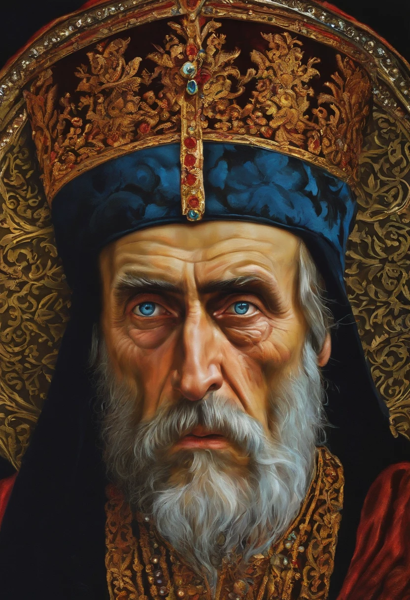 Ivan the Terrible with a face of anger and a face of madman,