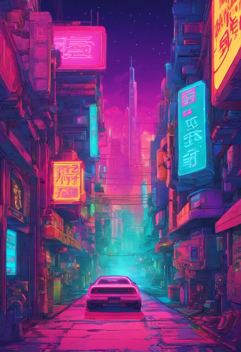 Neon Street、meticulous、jumbled、cyberpunked、retro、landscapes、natta
